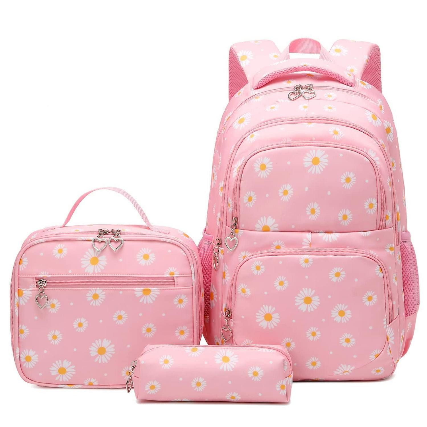 LuxusKollektion Schulrucksack Schulrucksack Set Gänseblümchen Rosa