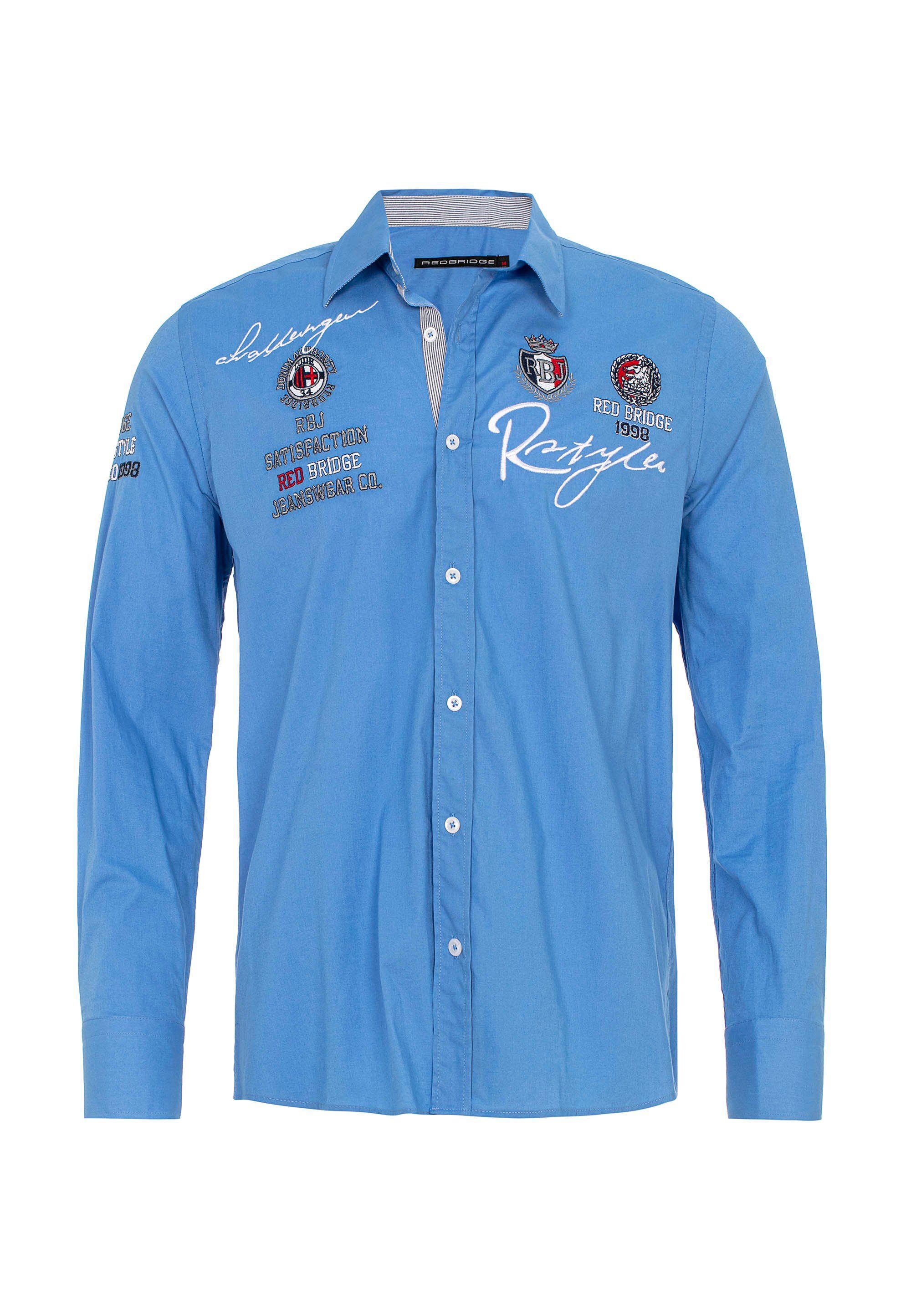 Jersey City RedBridge Slim Fit-Schnitt blau-blau Stickerei im Langarmhemd mit