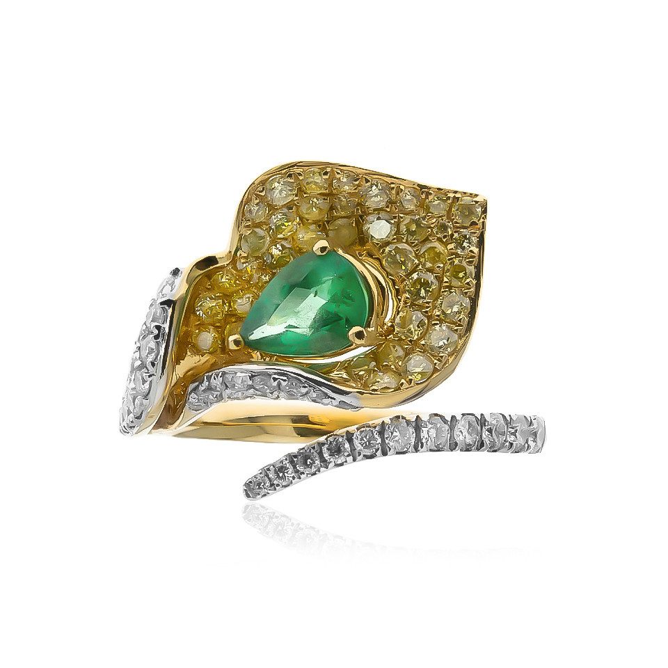 Diamantring AAA Sambia Smaragd & Diamant 18K Gold Ring, 1,46ct