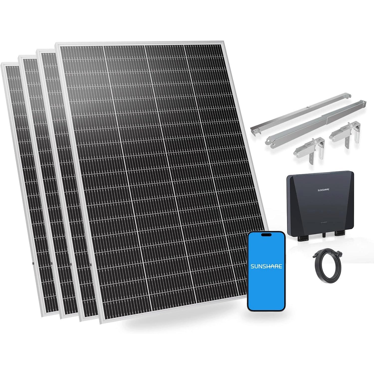 Sunshare Balkonkraftwerk Ray Lite Balkonkraftwerk 800 W mit Halterung – 4×200 W, Plug-&-Play, 200 W, Monokristallin N‑Typ TOPCon, (4-St., 800 W Balkonkraftwerk mit Mikro‑WR, WLAN und Halterungen), Hohe Effizienz, kompakt platzierbar und bis 1200 W erweiterbar