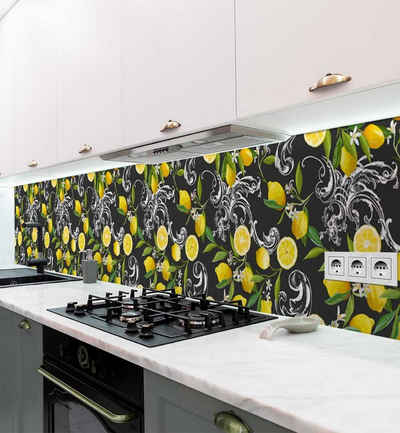 MyMaxxi Dekorationsfolie Küchenrückwand Zitrusfrüchte Muster dunkel selbstklebend