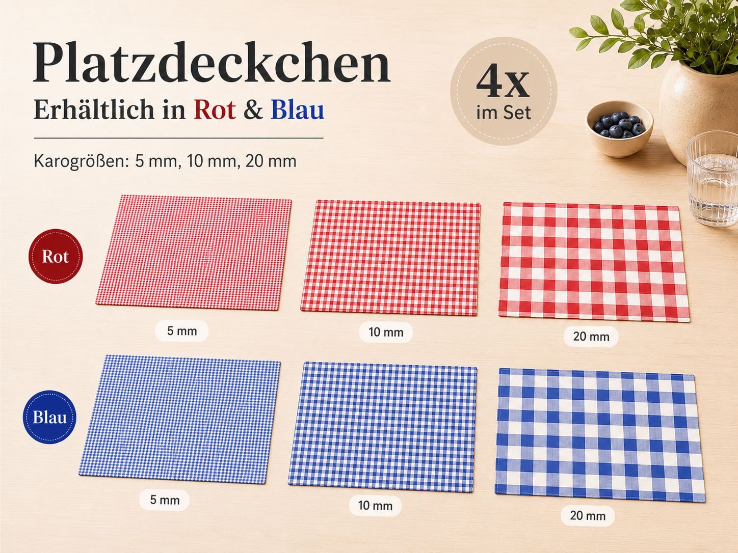 texpot Platzset Tischset Platzset Landhaus Karo Baumwolle Bauernkaro Vichy, (4-St) – Bild 2 von 5
