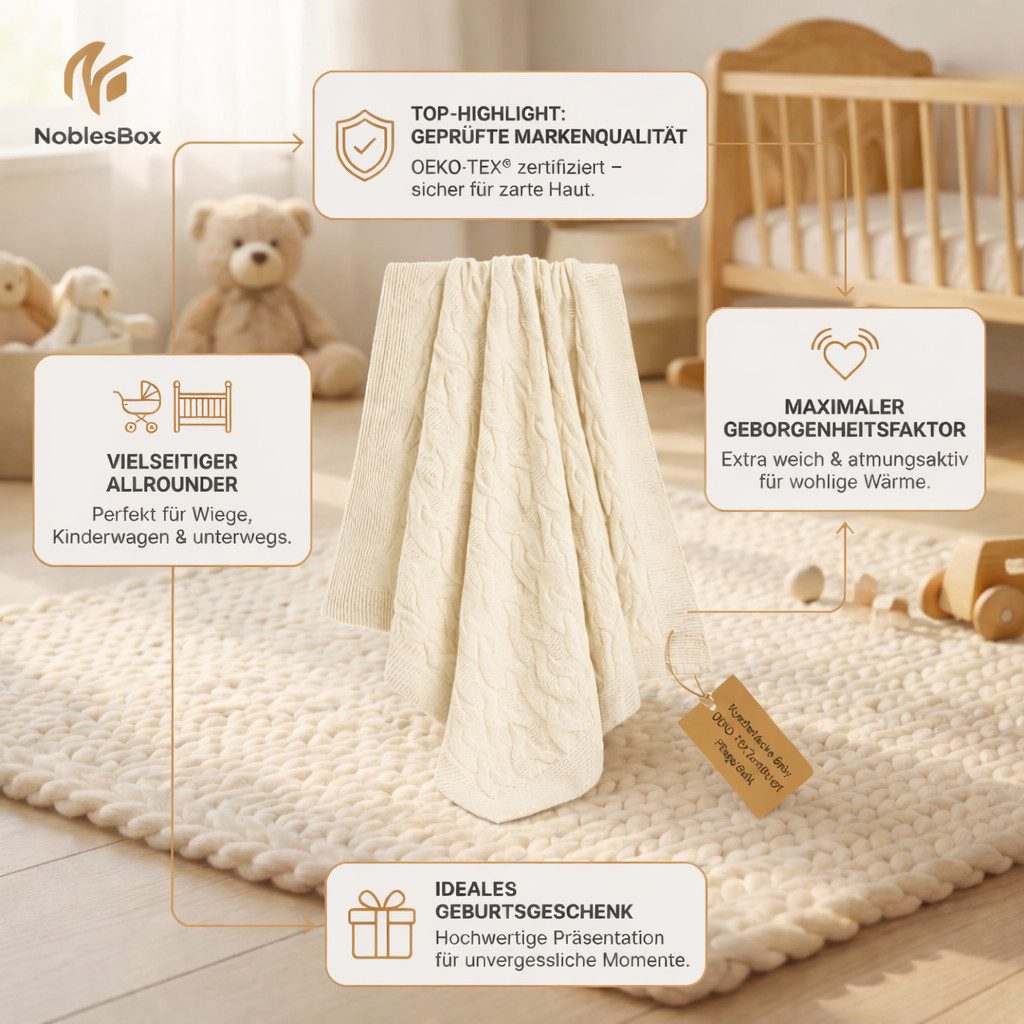Babydecke NoblesBox Baby Kuscheldecke - OEKO-TEX - Weich für Wiege & Kinderwagen, NoblesBox, Strickdecken in verschiedenen Farben, 100cm x 80cm