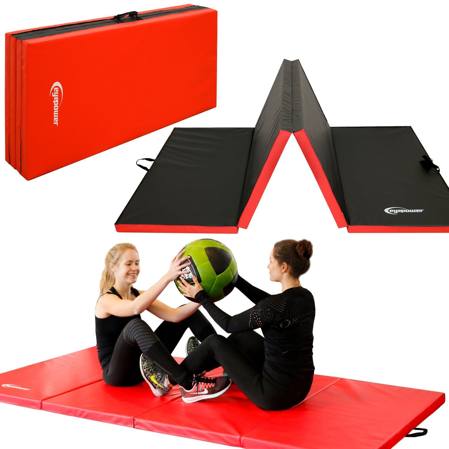 Turnmatte, Fitnessmatte 240x120x5cm XXL eyepower Weichbodenmatte rot Faltbare Weichbodenmatte