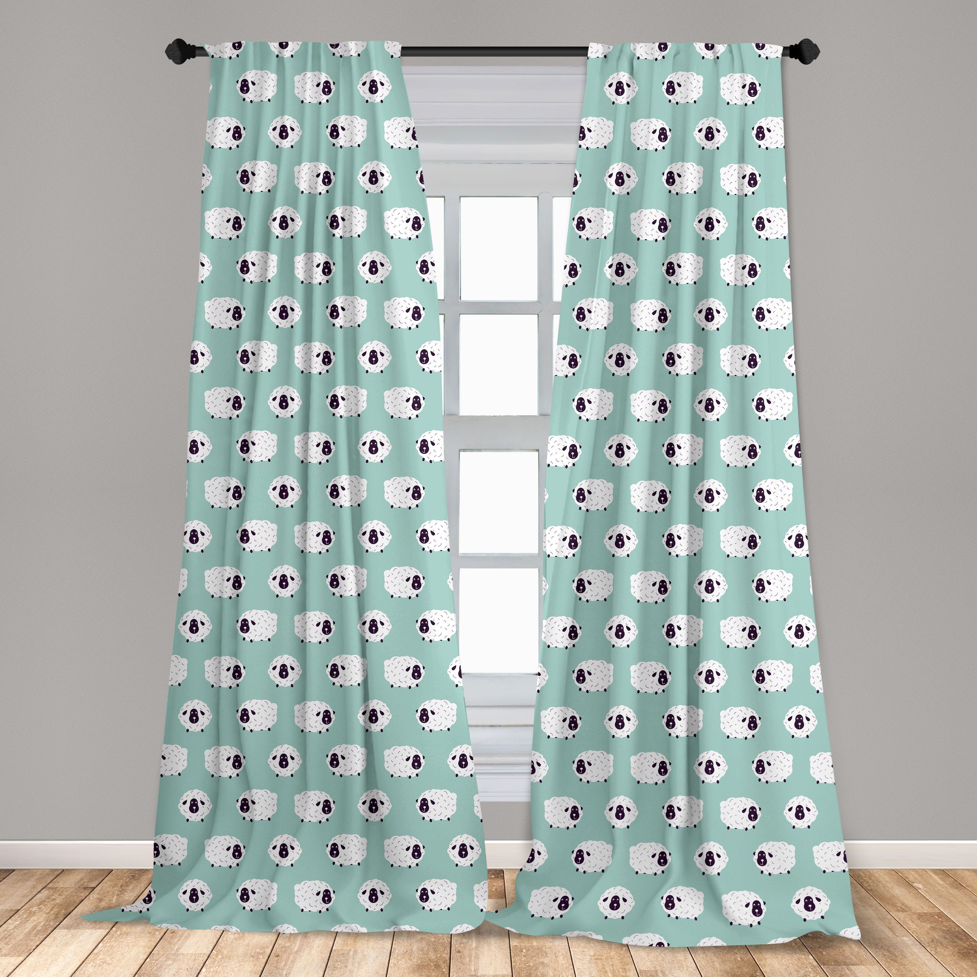 Gardine Vorhang für Ziegen Gesichter Abakuhaus, Lustige Wohnzimmer Schlafzimmer Dekor, Kindergarten Microfaser, Schafe