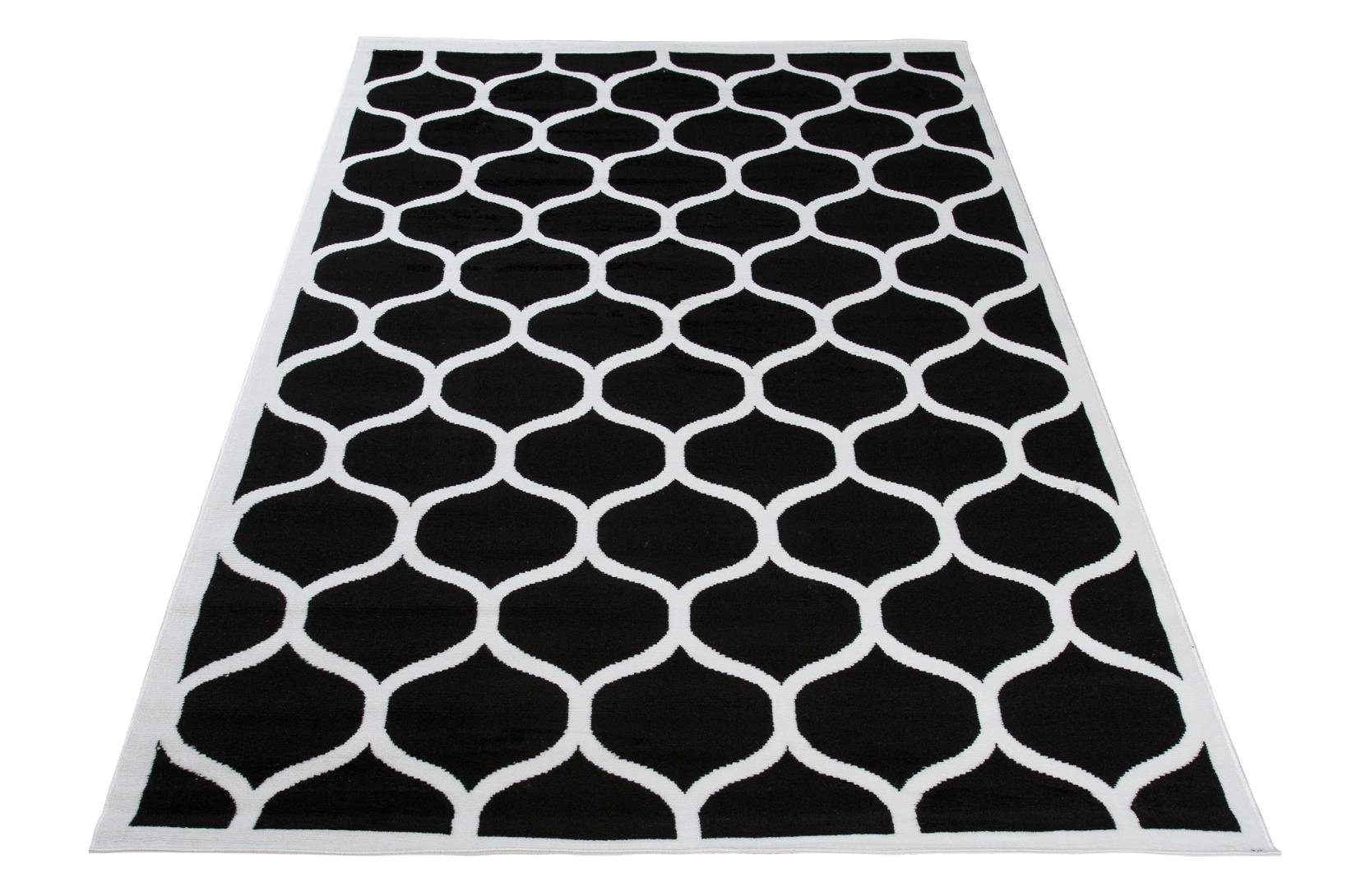 mm, 70 x Designteppich Kurzflor schwarz - für Modern Geeignet Muster Fußbodenheizung, 140 Geometrische Kurzflor, cm, weiß Mazovia, Teppich 7 Höhe