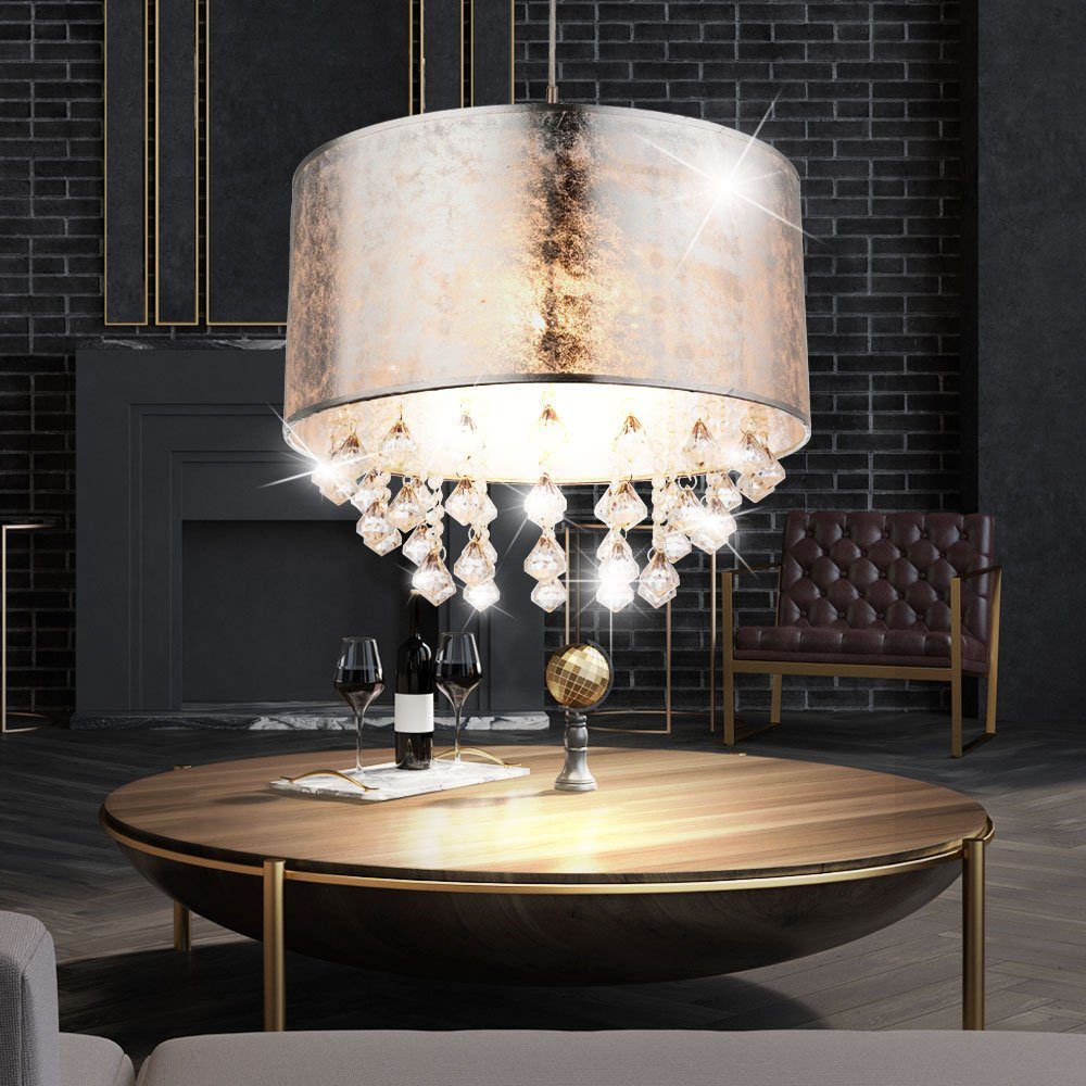 GLOBO LIGHTING LED Pendelleuchte, Leuchtmittel inklusive, Warmweiß, Pendellampe Hängeleuchte Esstischlampe silber Kristalle LED H 140 cm