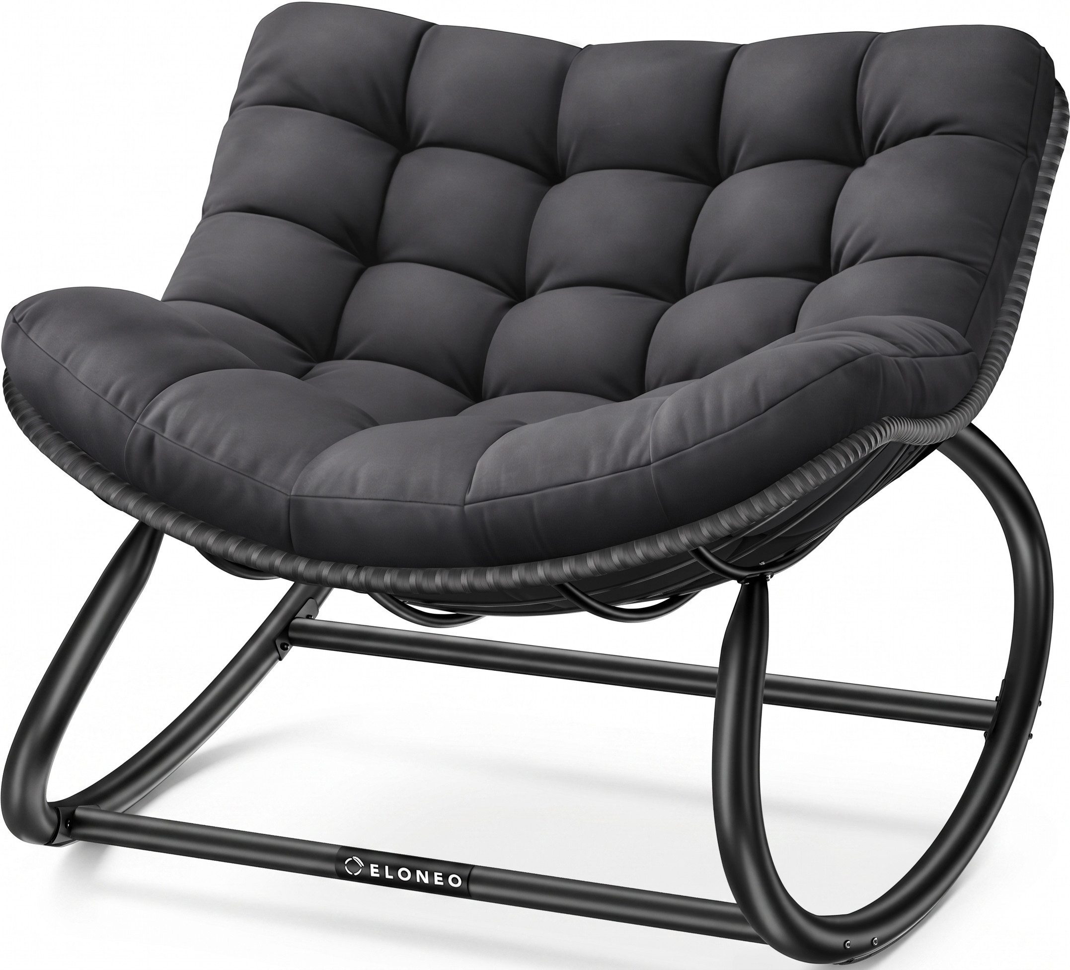 ELONEO Schaukelstuhl – Relax Schaukelsessel für Garten & Balkon (kippsicher, max. Belastung 120kg, witterungsbeständig), ergonomischer Loungesessel / Relaxsessel für Garten & Wohnzimmer