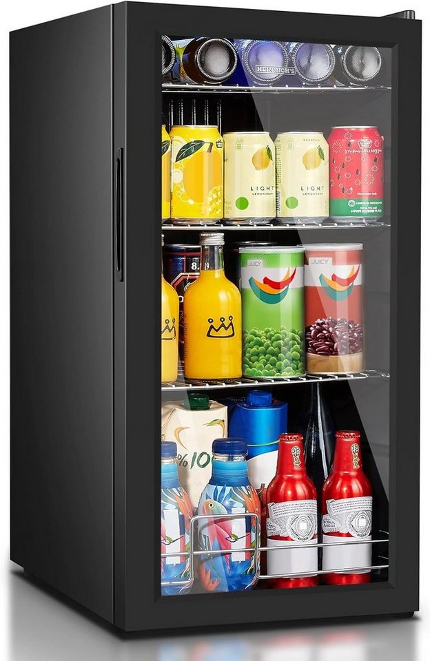 Heinrich´s Getränkekühlschrank mit Glastür HGK 3274, 84 cm hoch, 45 cm breit,  Mini Kühlschrank mit LED-Innenraumbeleuchtung kompakt Büro Garten