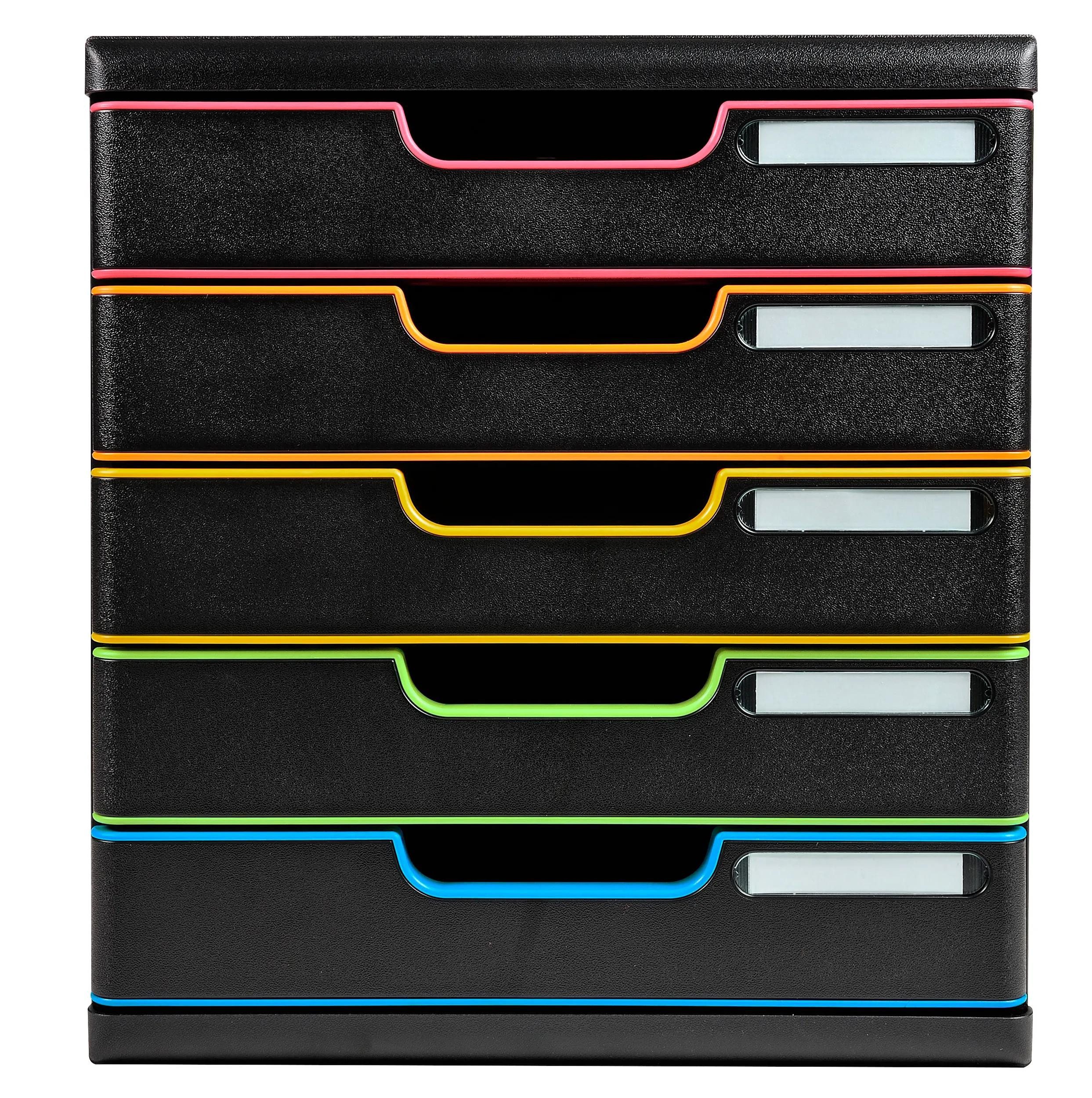 EXACOMPTA Schubladenbox Schubladenbox MODULO A4 5 geschlossene Schub Schwarz/Harlekin 301914D, Boxen modulierbar