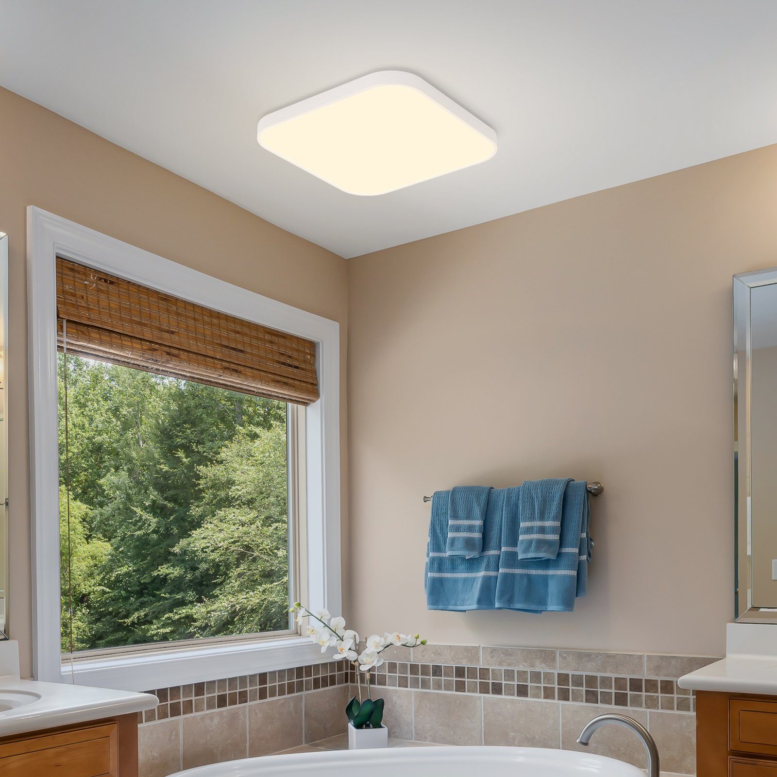 Nettlife LED integriert, Decklampe Wohnzimmer fest Schlafzimmer Deckenleuchte Flach 19W Panel Küche LED Warmweiß, IP44, 27cm Quadrat für wasserdicht, Weiß