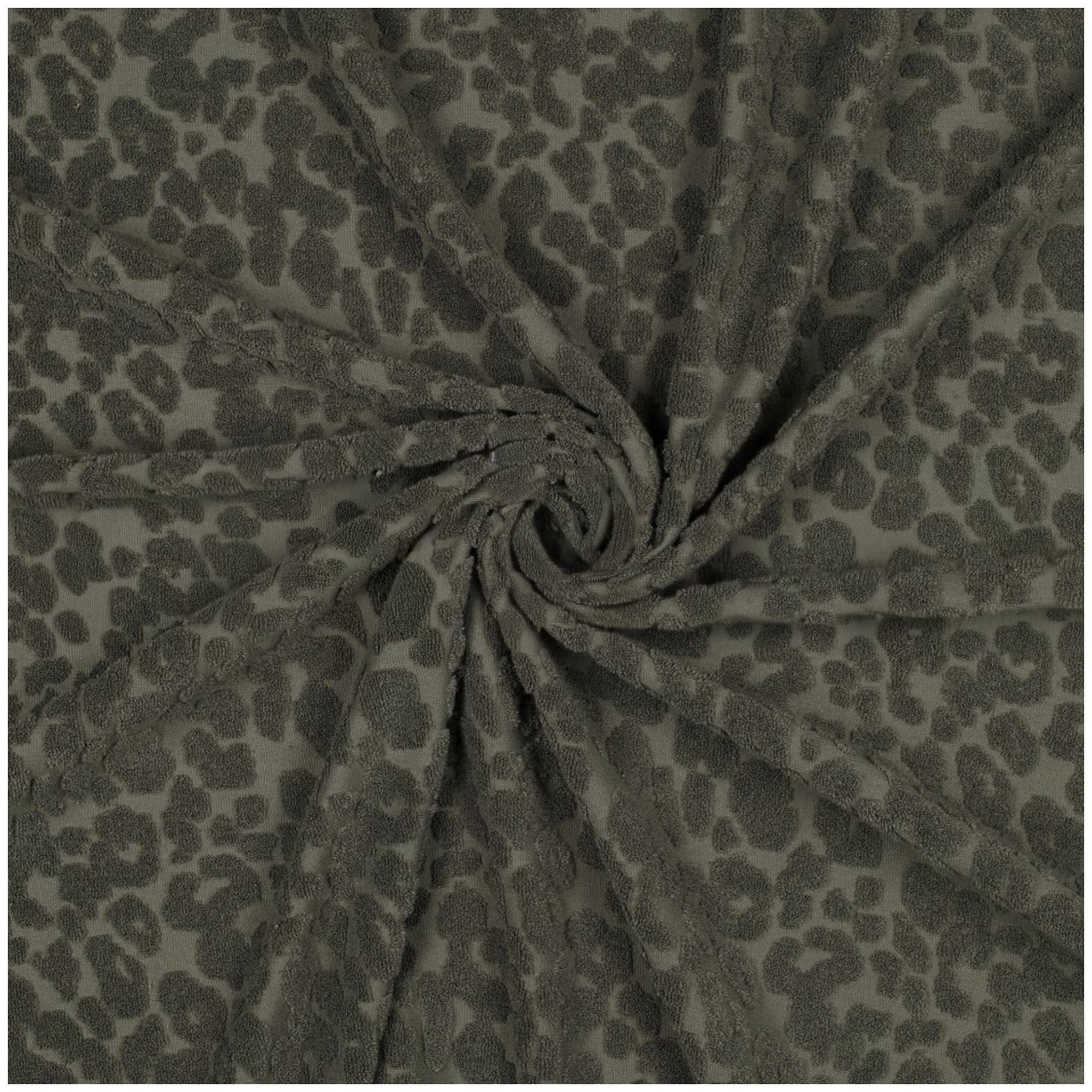 maDDma Stoff Jacquard-Frottee Leopard ab 0,5m x 155cm unifarben Baumwolle Frottee, armeegrün