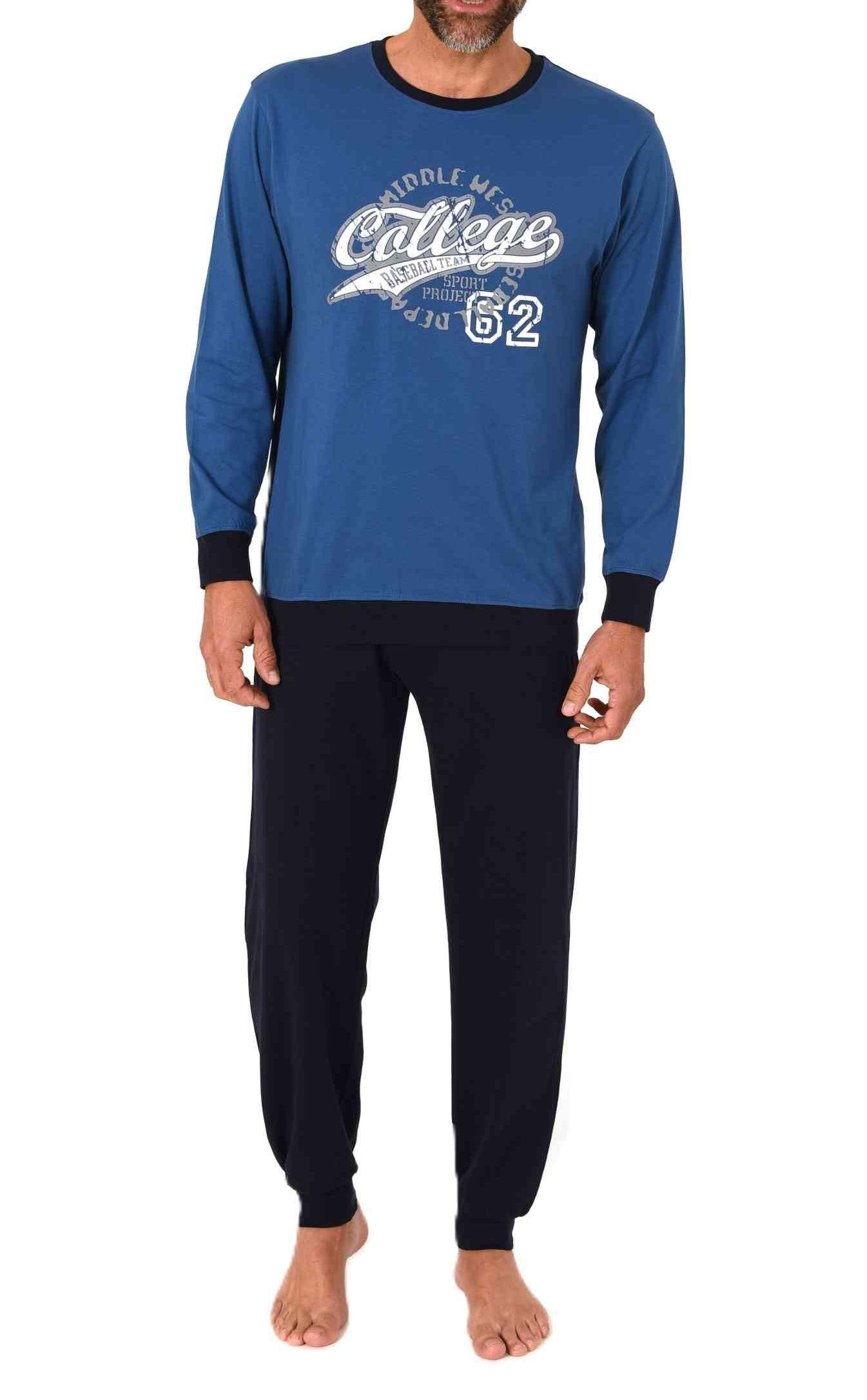 Pyjama Normann Herren langarm Schlafanzug mit Bündchen Pyjama mit Frontprint