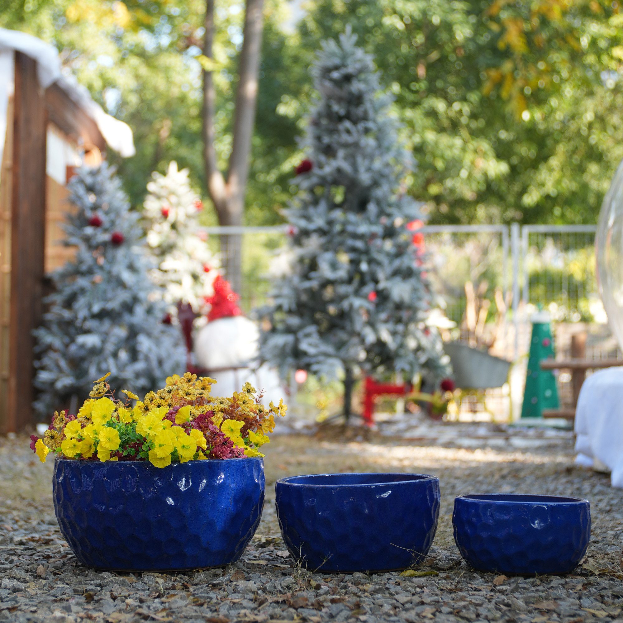 Rolipo Blumentopf groß Keramikpflanztopf-Set, handgemacht & atmungsaktiver Tonware (3 St., Gartendekoration), Ø 38/31/25cm, Rautenmuster, für Fensterbank & Regal & Zimmerpflanzen