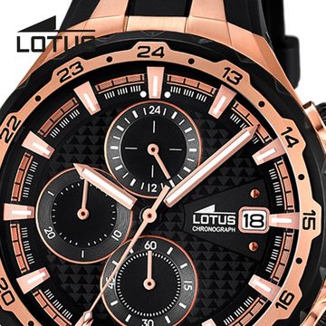 Lotus Chronograph Lotus Herren Uhr Casual L18186/1 Silikon, Herren Armbanduhr rund, groß (ca. 42mm), Silikonarmband schwarz