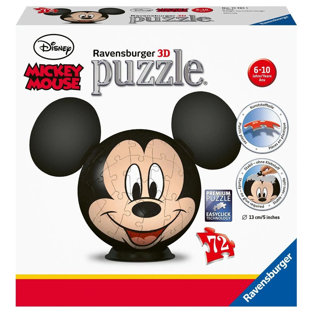 Ravensburger Puzzle Ravensburger 3D Puzzle 11761 - Puzzle-Ball Mickey Mouse - 72 Teile..., 72 Puzzleteile