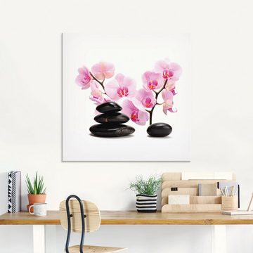 Artland Glasbild Schwarze Steine und pinke Orchidee, Zen (1 St), in verschiedenen Größen