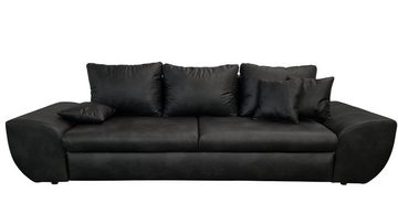 luma-home Big-Sofa 18010, mit Bettfunktion und Stauraum 275 cm breit, Wellenunterfederung, Mikrofaser, Leder-Optik, Vintage Schwarz