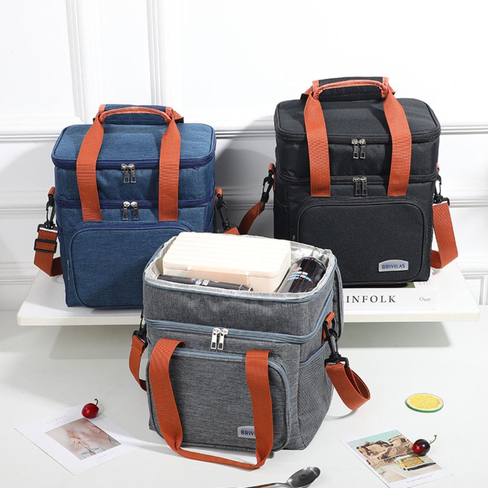 Blusmart Lunchbox Doppel Schicht Mittagessen Tasche, (Große Kapazität Wärmedämmung Mittagessen, Auslaufsicher, Kühltasche), Für Männer Frauen Arbeit Picknick schule