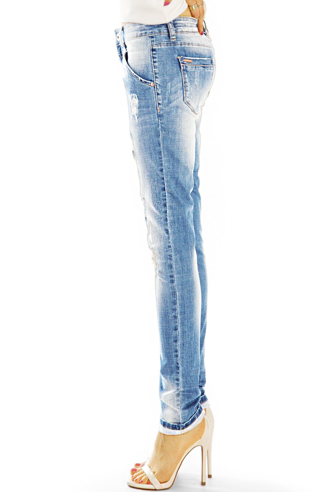 j14k-4 Stretch-Anteil, mit styled be waist Damen low Skinny 5-Pocket-Style Röhrenjeans Slimfit Destroyed-Jeans Hüftjeans Hosen zerissene - Vintage Jeans-