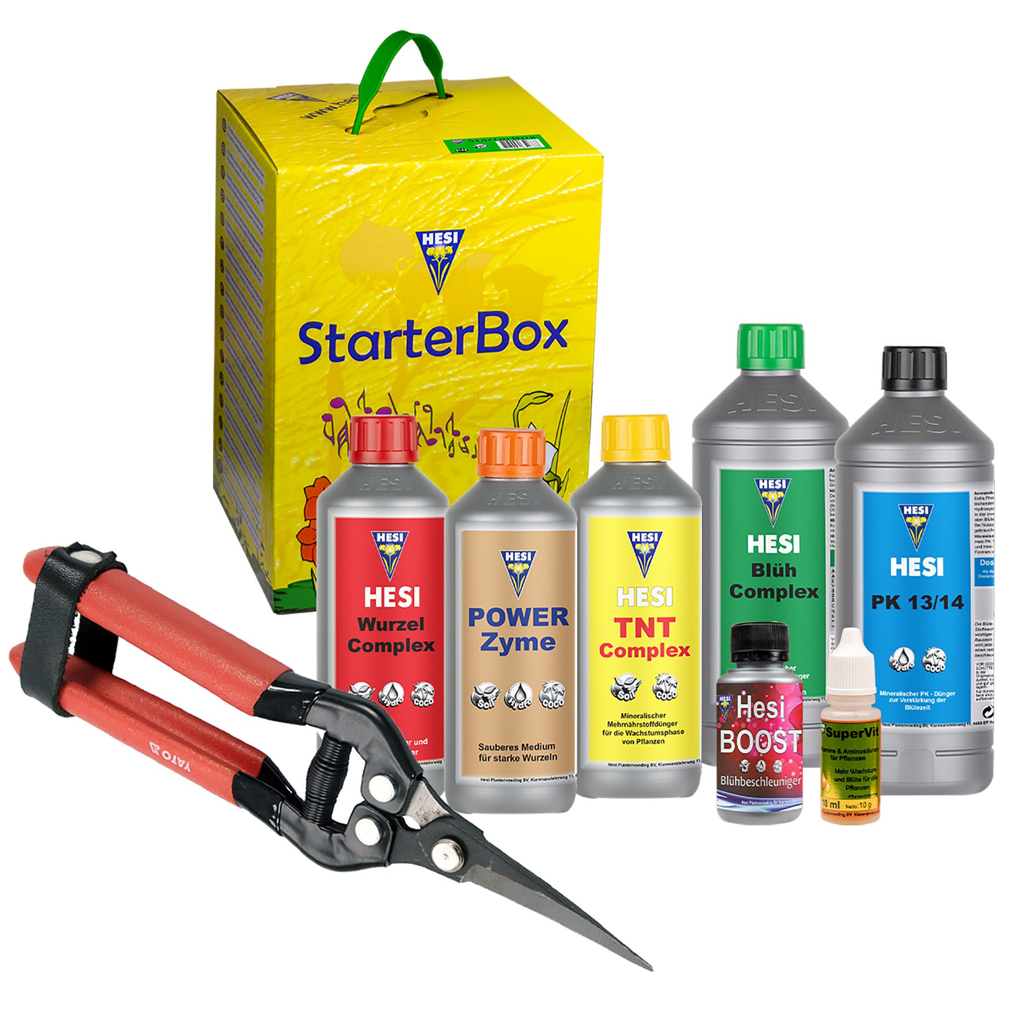 HESI Pflanzendünger HESI Starterbox Erde + Ernteschere - Grow Komplett-Set, Vorteilspack