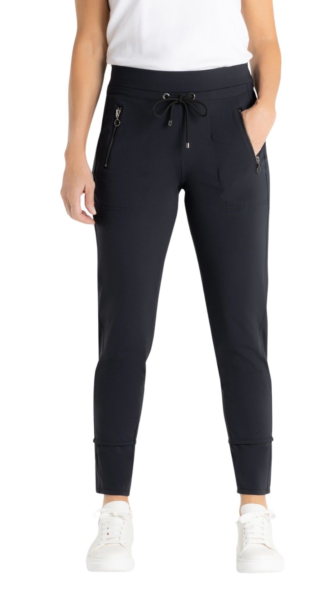 mit Tunnelzug Relaxed Active black Stretch leichtem aus Techno Pants Jogger Easy MAC Fit