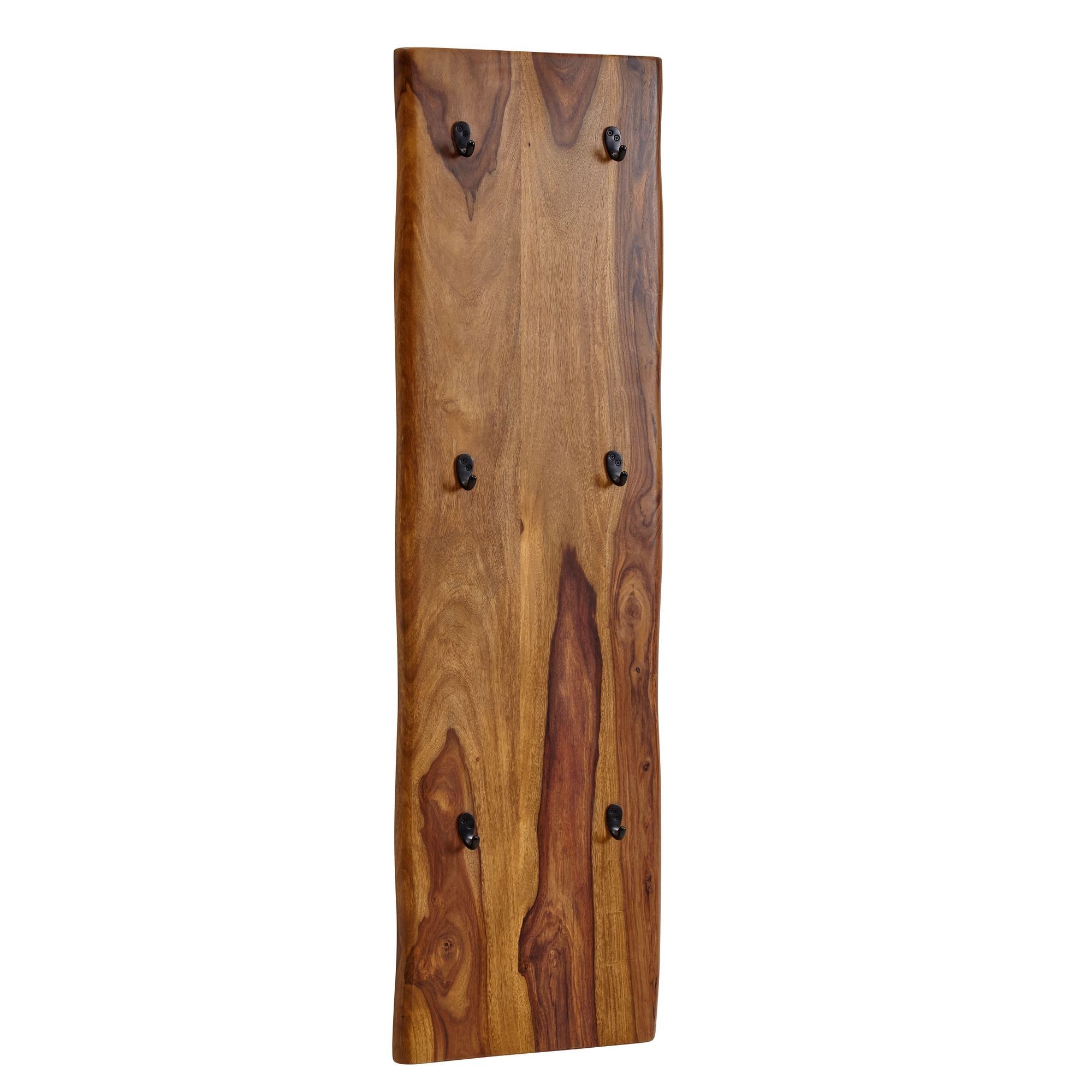 FINEBUY Wandgarderobe FB80135 (Massivholz / Metall 40x140x7 cm Baumkante), Hakenleiste 2-Reihig, Flurgarderobe Wand