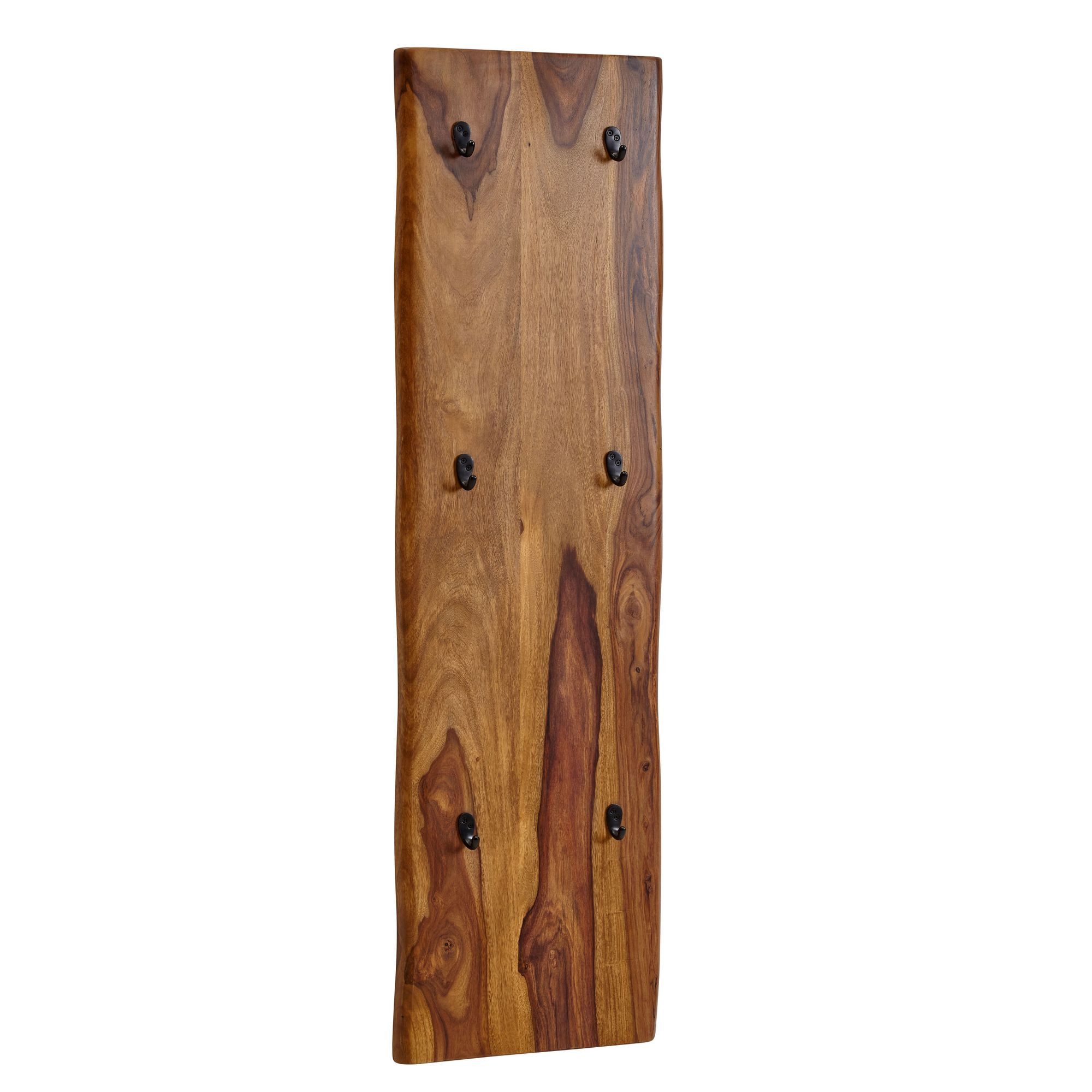 Wohnling Wandgarderobe WL6.548 (Sheesham Massivholz / Metall 40x140x7 cm Baumkante), Hakenleiste 2-Reihig, Flurgarderobe Wand