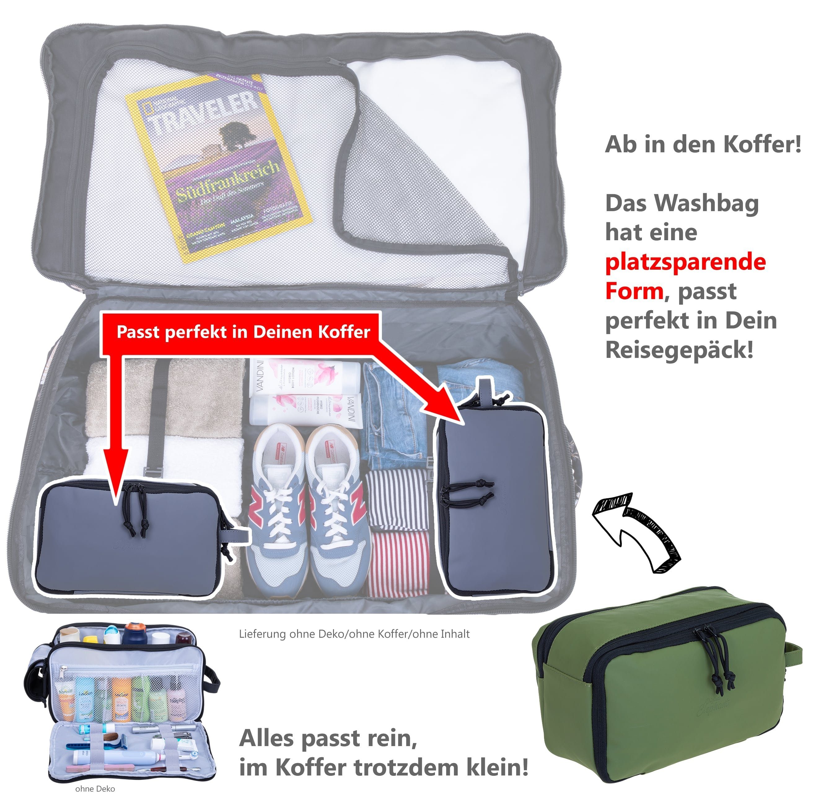 ELEPHANT Kulturbeutel Travel Hydro Washbag Herren Damen Reise wasserabweisend aus Plane, Kulturtasche Kosmetiktasche Reise Tasche Sauna Sport