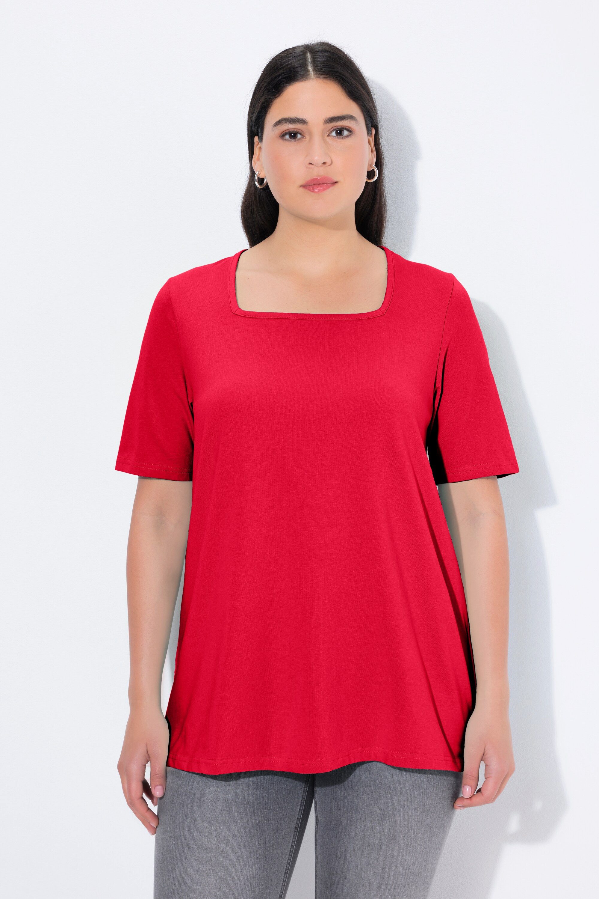 Ulla Popken T-Shirt T-Shirt A-Linie Carré-Ausschnitt günstig online kaufen