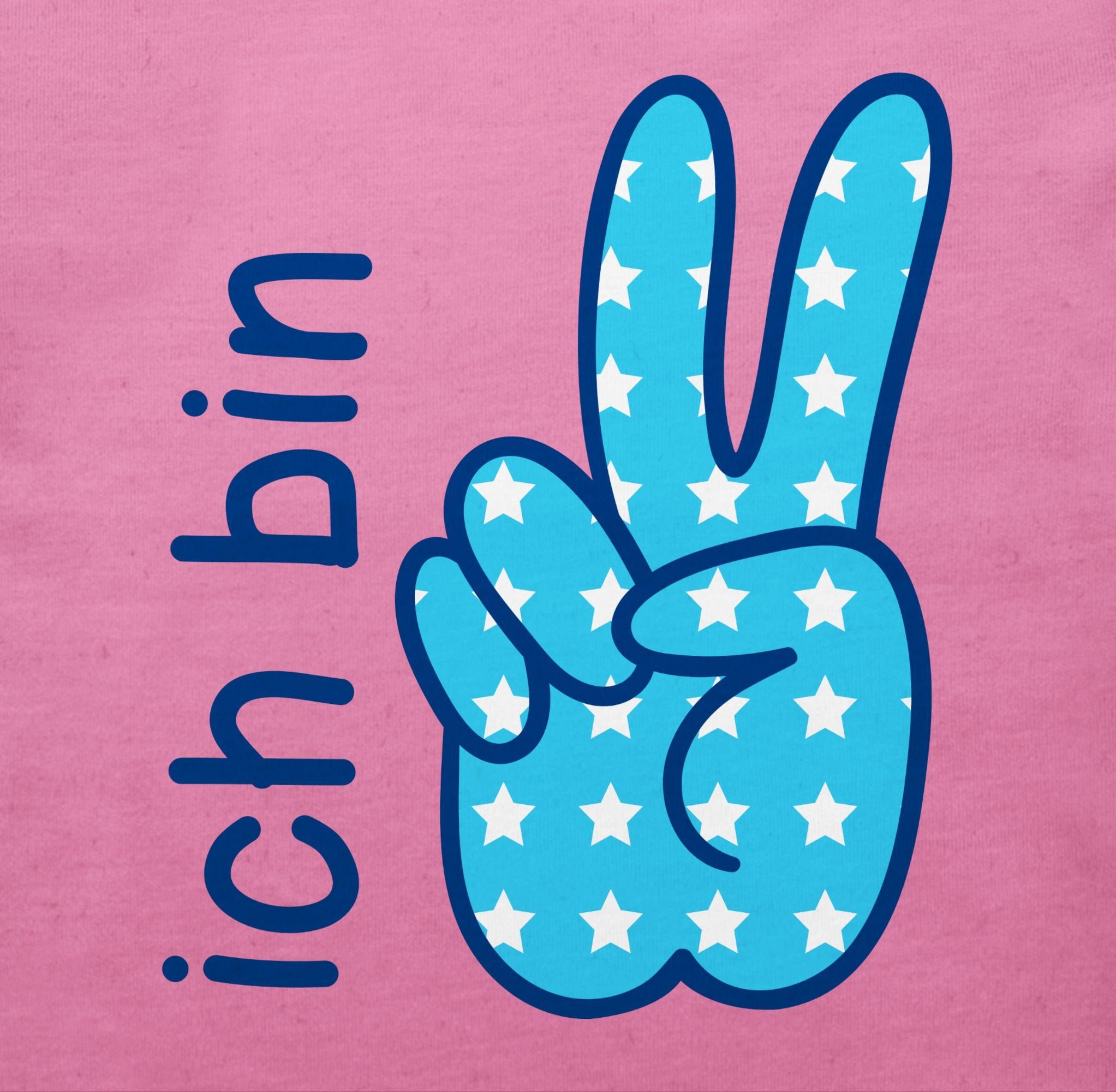 3 blau bin zwei Zeichensprache Ich 2. T-Shirt Pink Geburtstag Shirtracer
