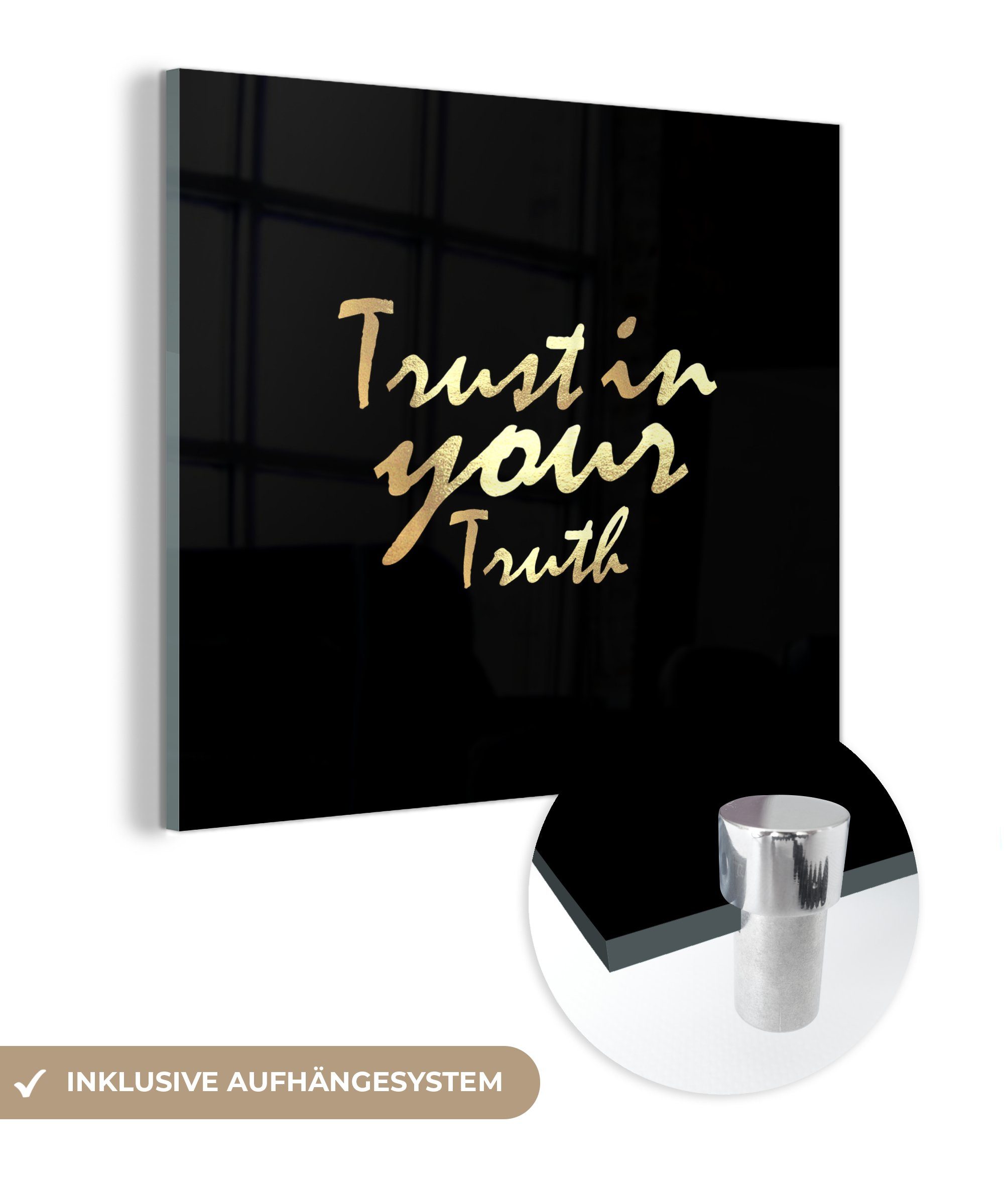 MuchoWow Acrylglasbild Zitat - Vertrauen - Gold, (1 St), Glasbilder - Bilder auf Glas Wandbild - Foto auf Glas - Wanddekoration