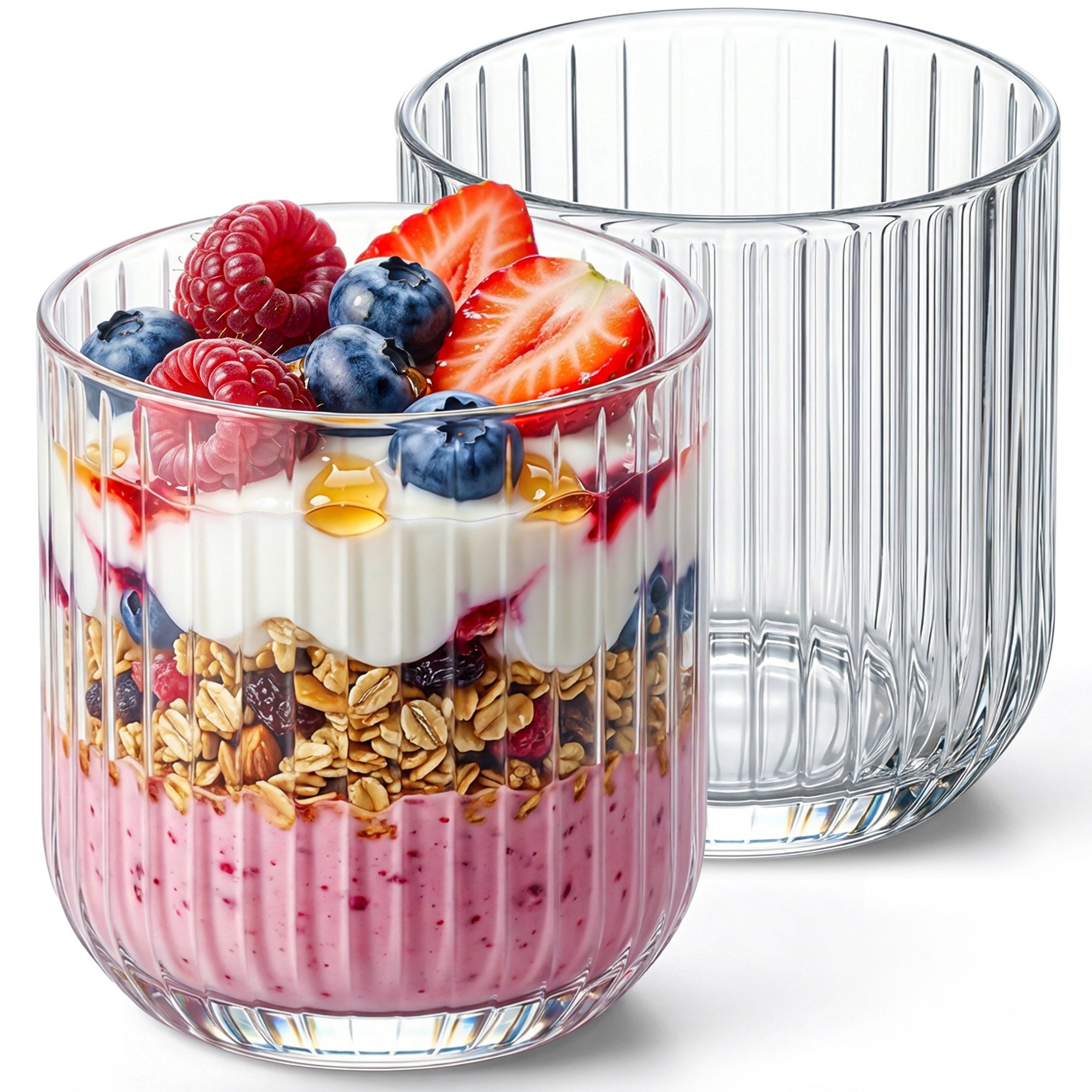 KONZEPT Dessertschale Set 300 ml aus geripptem Glas – elegant, liegen perfekt in der Hand, (6-tlg), perfekt für Tiramisu, Panna Cotta, Joghurt-Müsli und Schichtdesserts