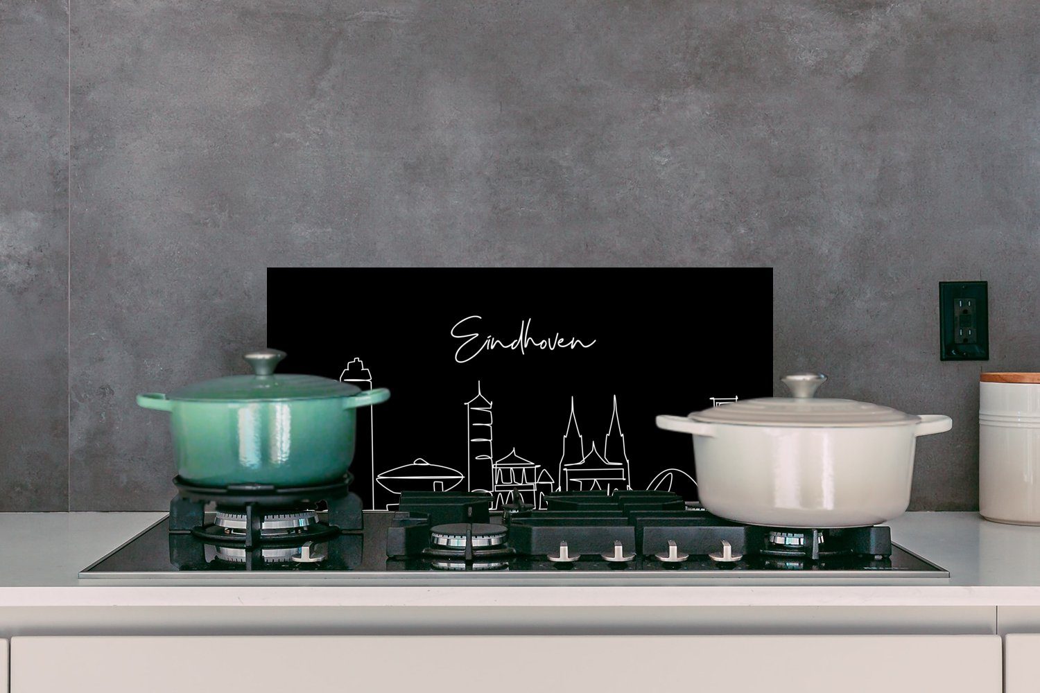 - Strichzeichnung Schwarz Küchen Niederlande - Küchenrückwand Schmutzflecken für (1-tlg), Skyline weiß, cm, und 60x30 - gegen Eindhoven und MuchoWow - Fett Wandschutz,