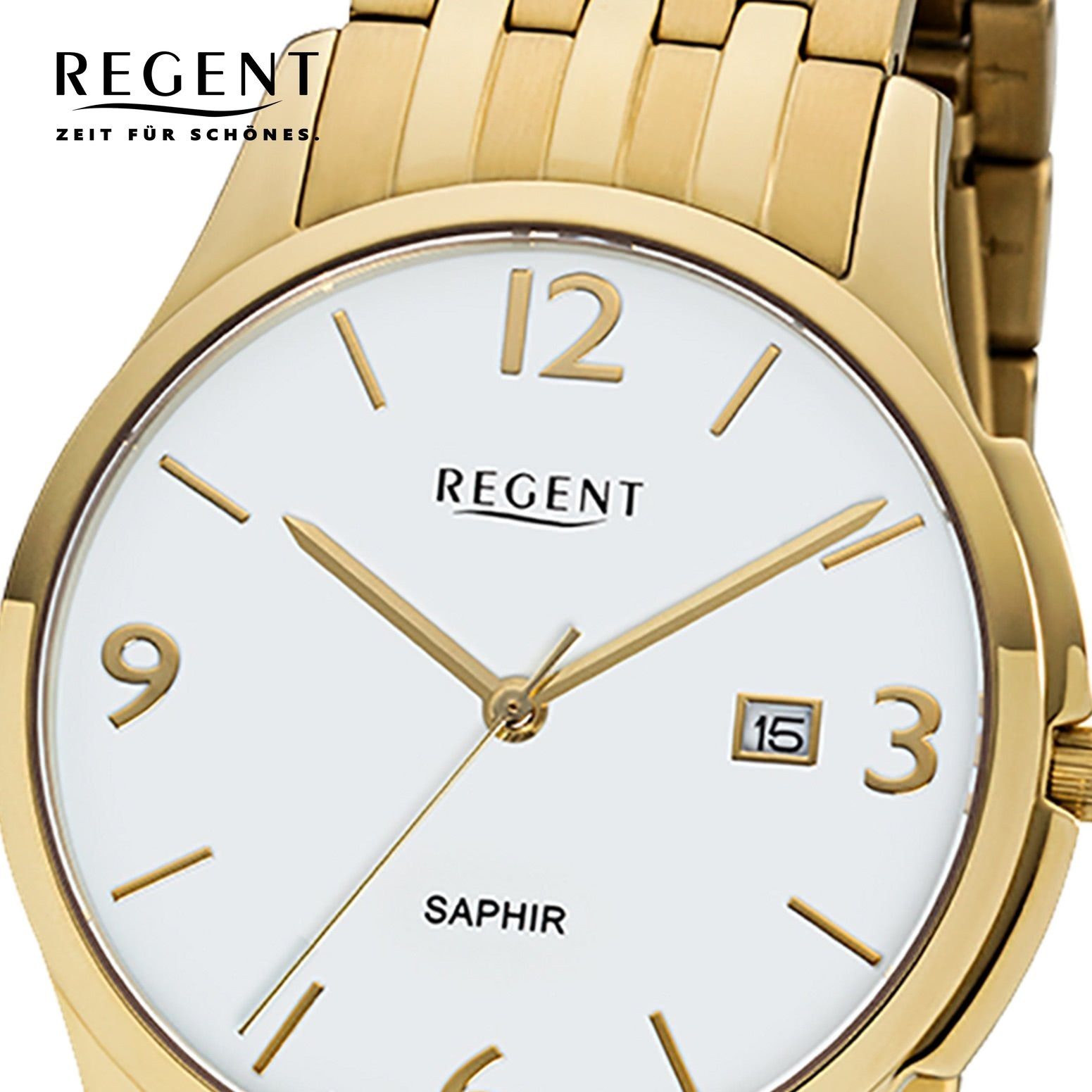 Armbanduhr Herren Metallarmband Regent Herren rund, (ca. Regent GM-1618 38mm), Quarzuhr Quarz, mittel Metall Uhr