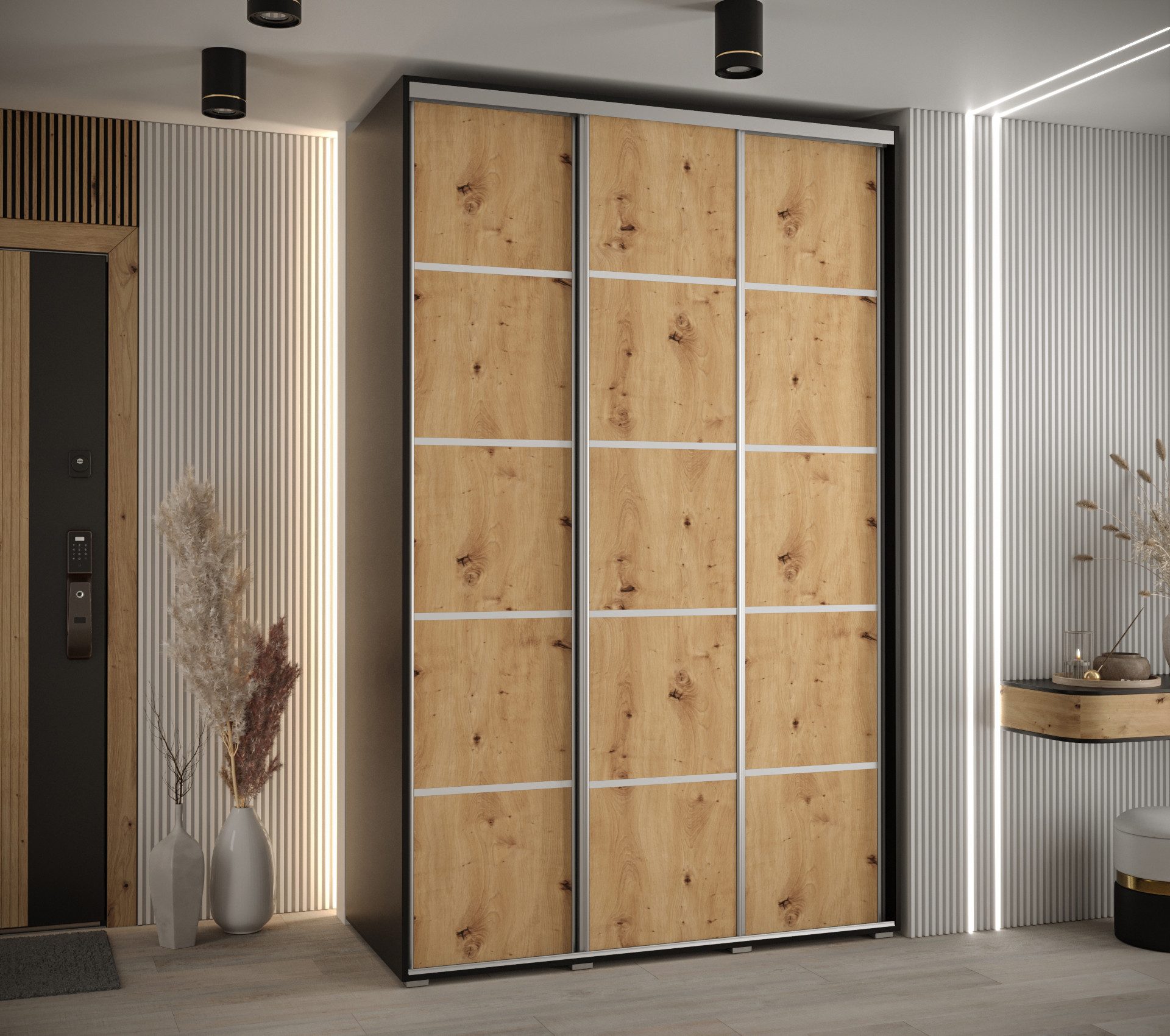 ABIKS MÖBEL Kleiderschrank Davos 4 Schlafzimmerschrank - Schiebetüren, Kleiderstange, Regalen