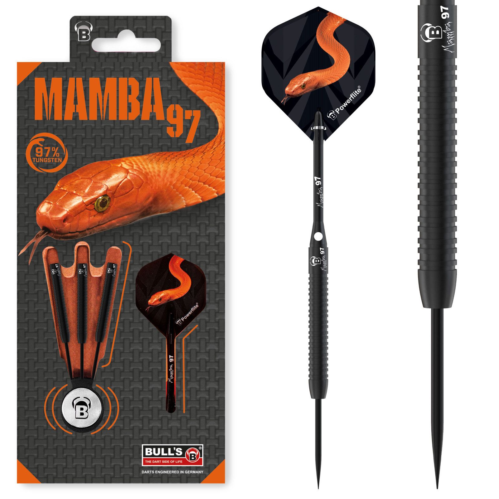 BULL'S Dartpfeil BULL`S Steeldarts Mamba97 M2, 97% Tungsten, 22g, Schwarz