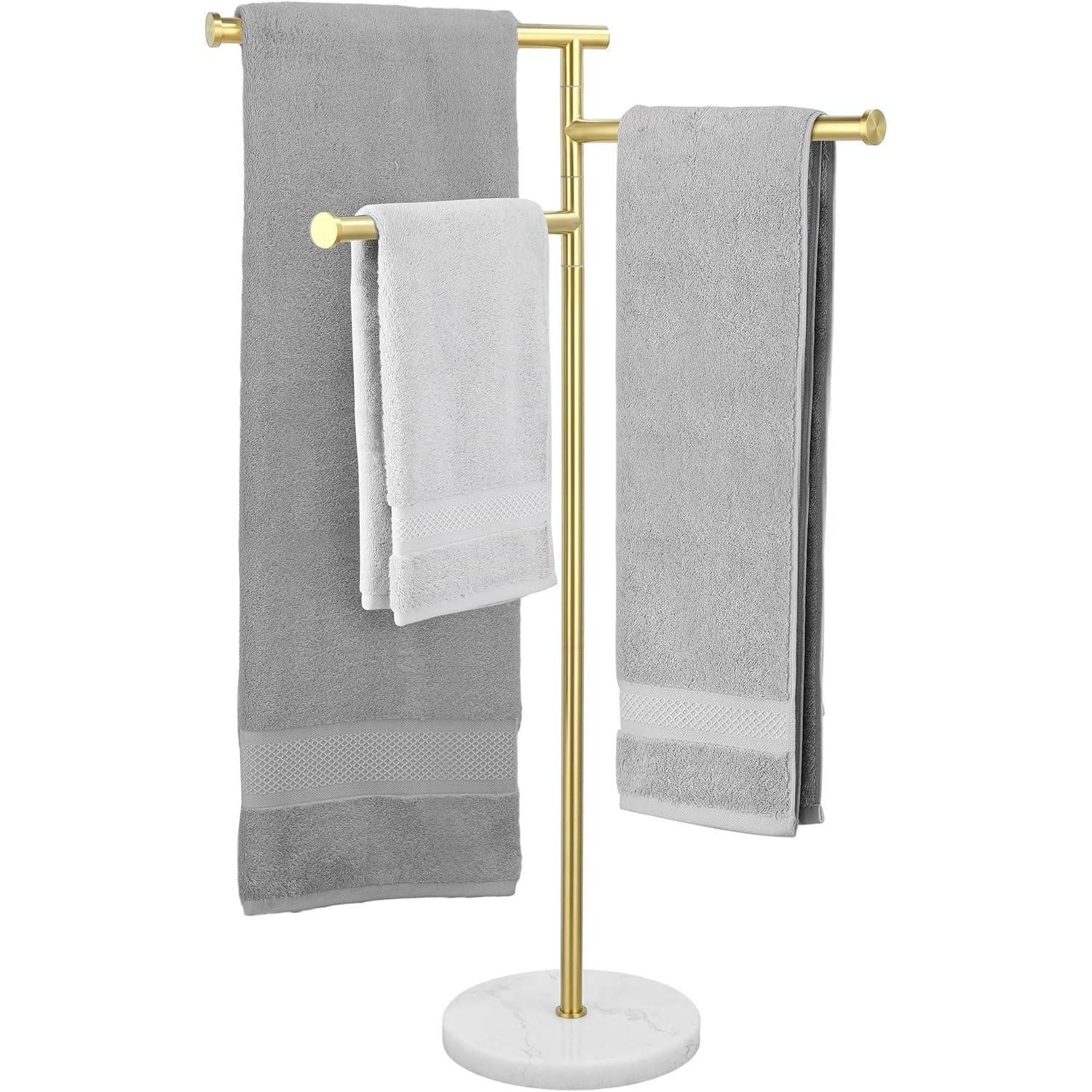 LuxusKollektion Handtuchständer Handtuchhalter Bad Edelstahl Marmor Gold 3-Arm Gebürstet Gold