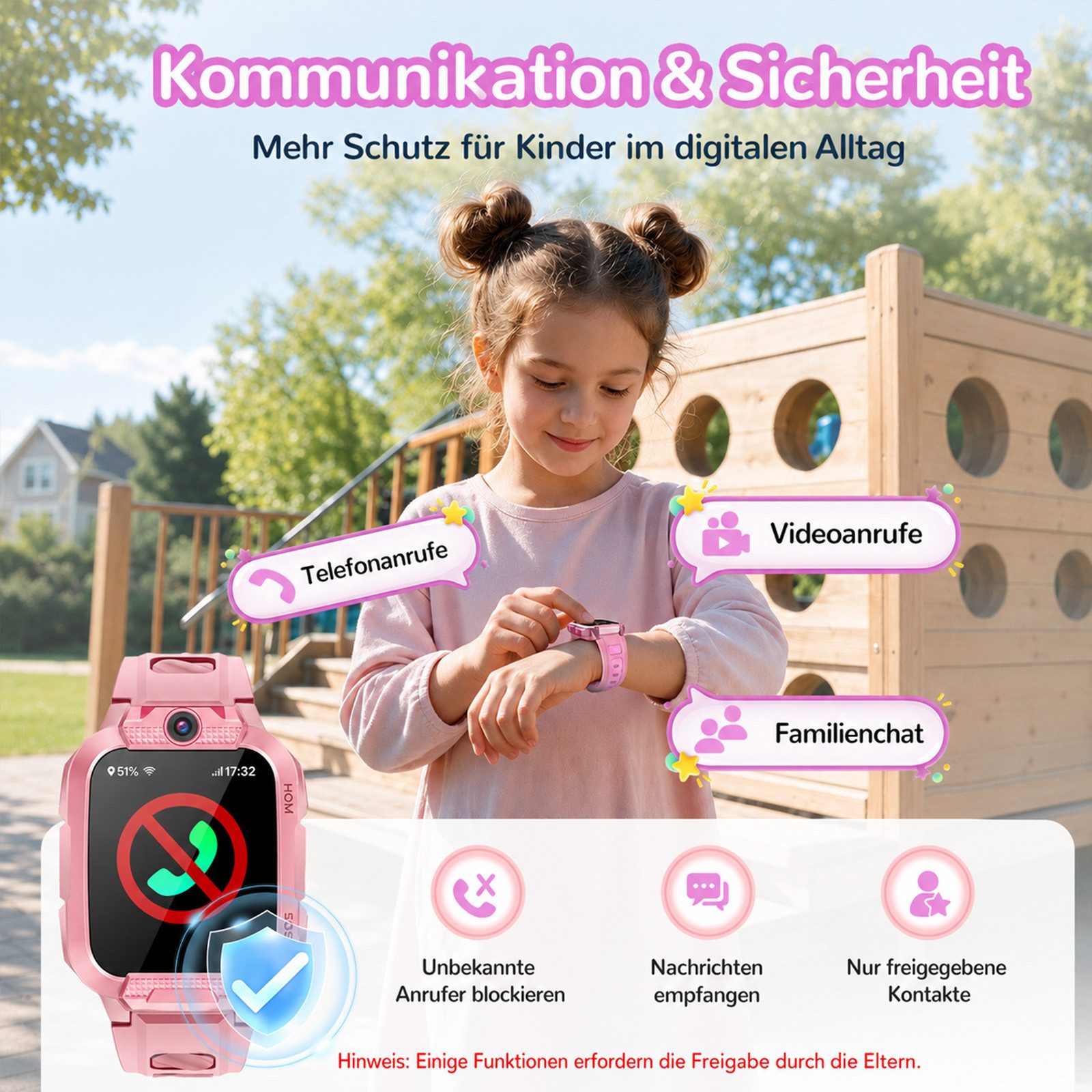 Whraills 2026 4G Kinder Smartwatch mit GPS Telefon Video SOS für Jungen Mädchen Smartwatch 4-fache Ortung (GPS, WLAN, LBS, AGPS), Sicherheitszonen, Eltern App,  – Bild 3 von 5