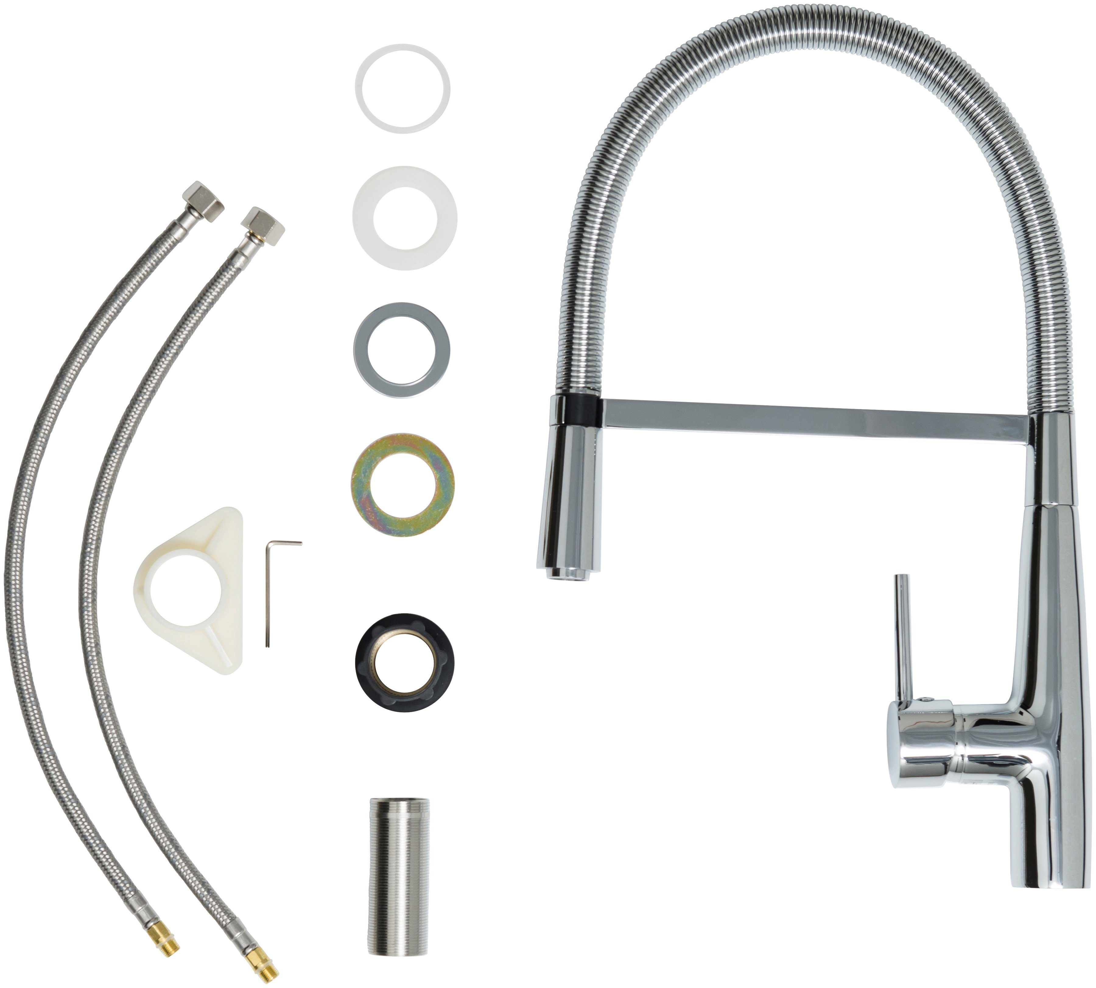 Schütte Spültischarmatur New York Wasserhahn ausziehbar, 360° schwenkbar, Chrom/Schwarz matt, Hochdruck