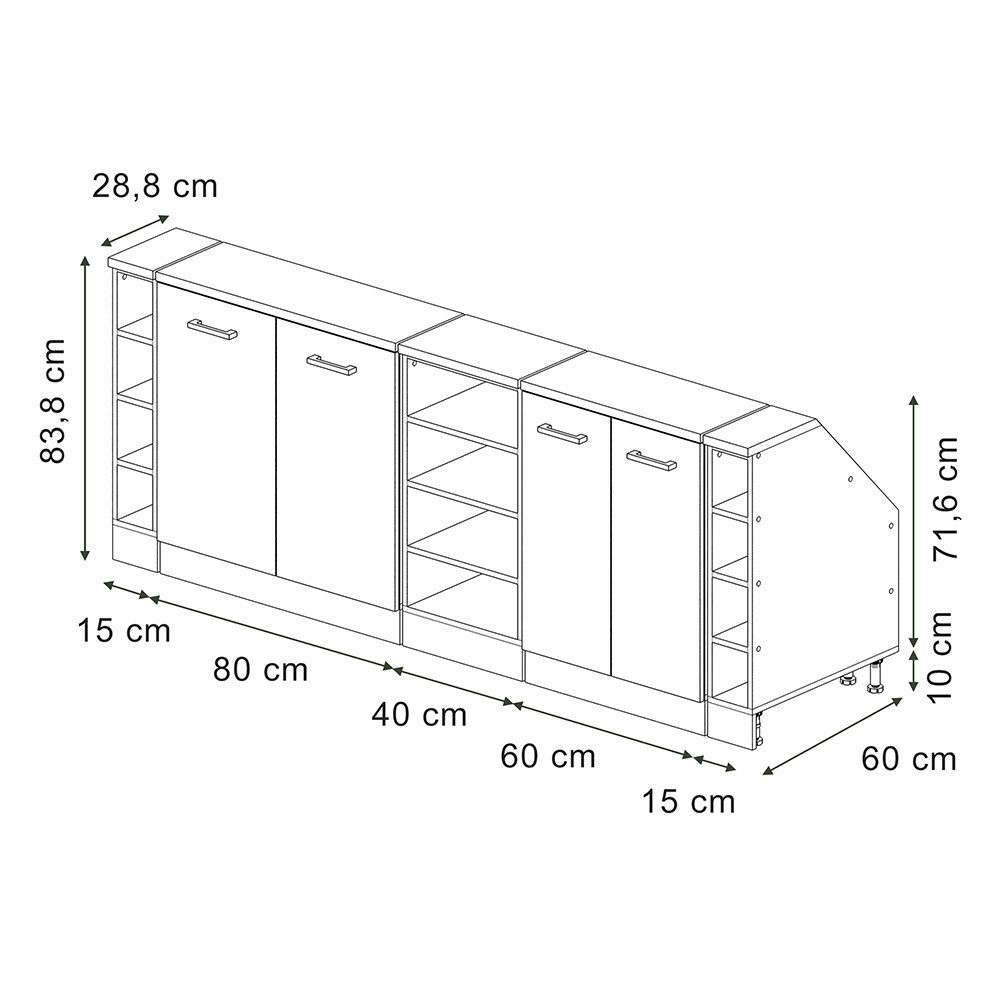Vicco Kommode Rion, Rot Hochglanz/Weiß, 210 cm 5er Set Schrankkorpuss 60 cm Tiefe (5 St)