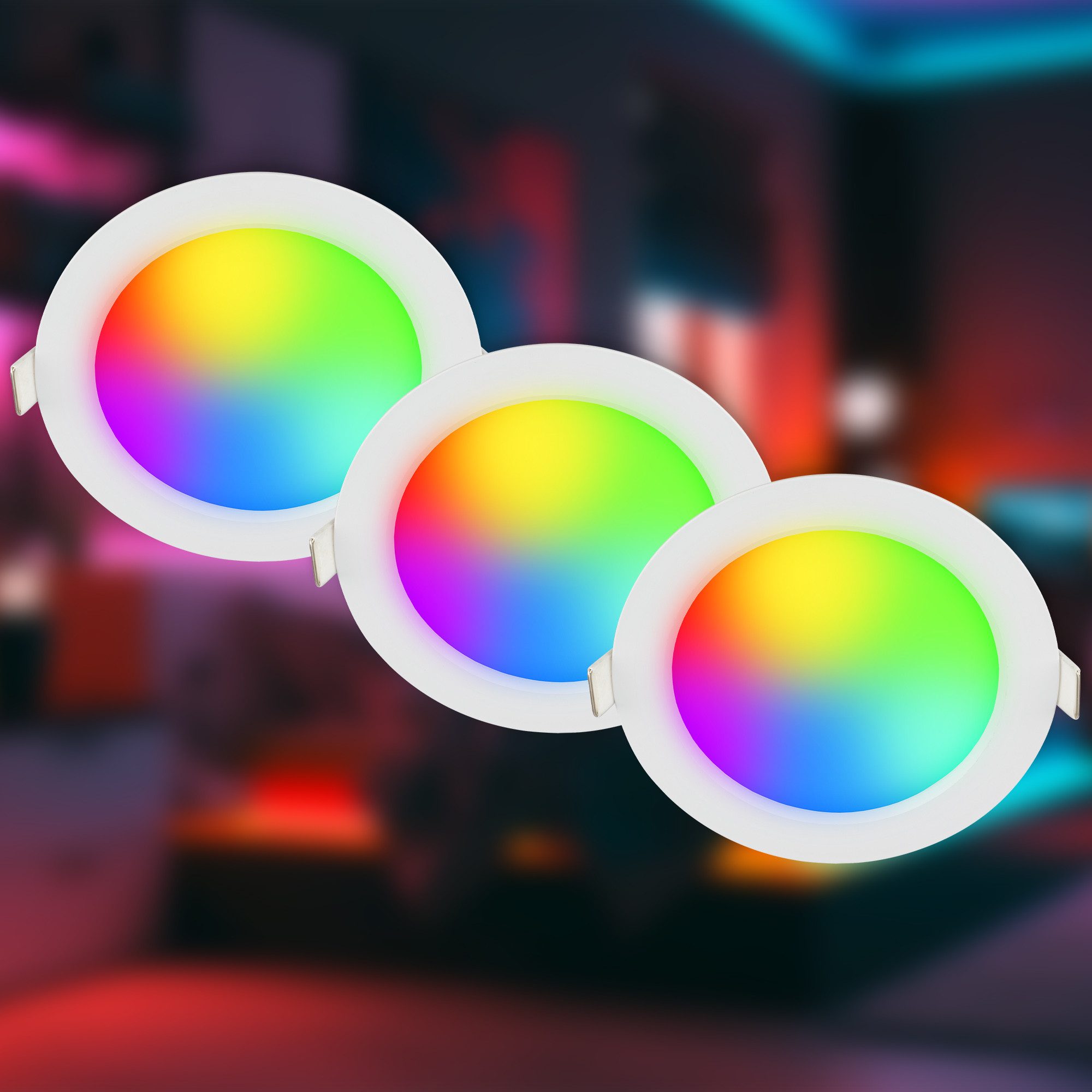 Briloner Leuchten LED Einbaustrahler 3er-Set Stufenlos dimmbar Fernbedingung RGB Licht, Dimmfunktion, LED fest integriert
