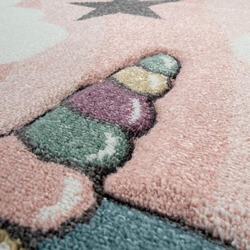 Kinderteppich Cosmo 395, Paco Home, rechteckig, Höhe: 12 mm, 3D-Design, niedliches Einhorn Motiv, Pastell-Farben, Kinderzimmer