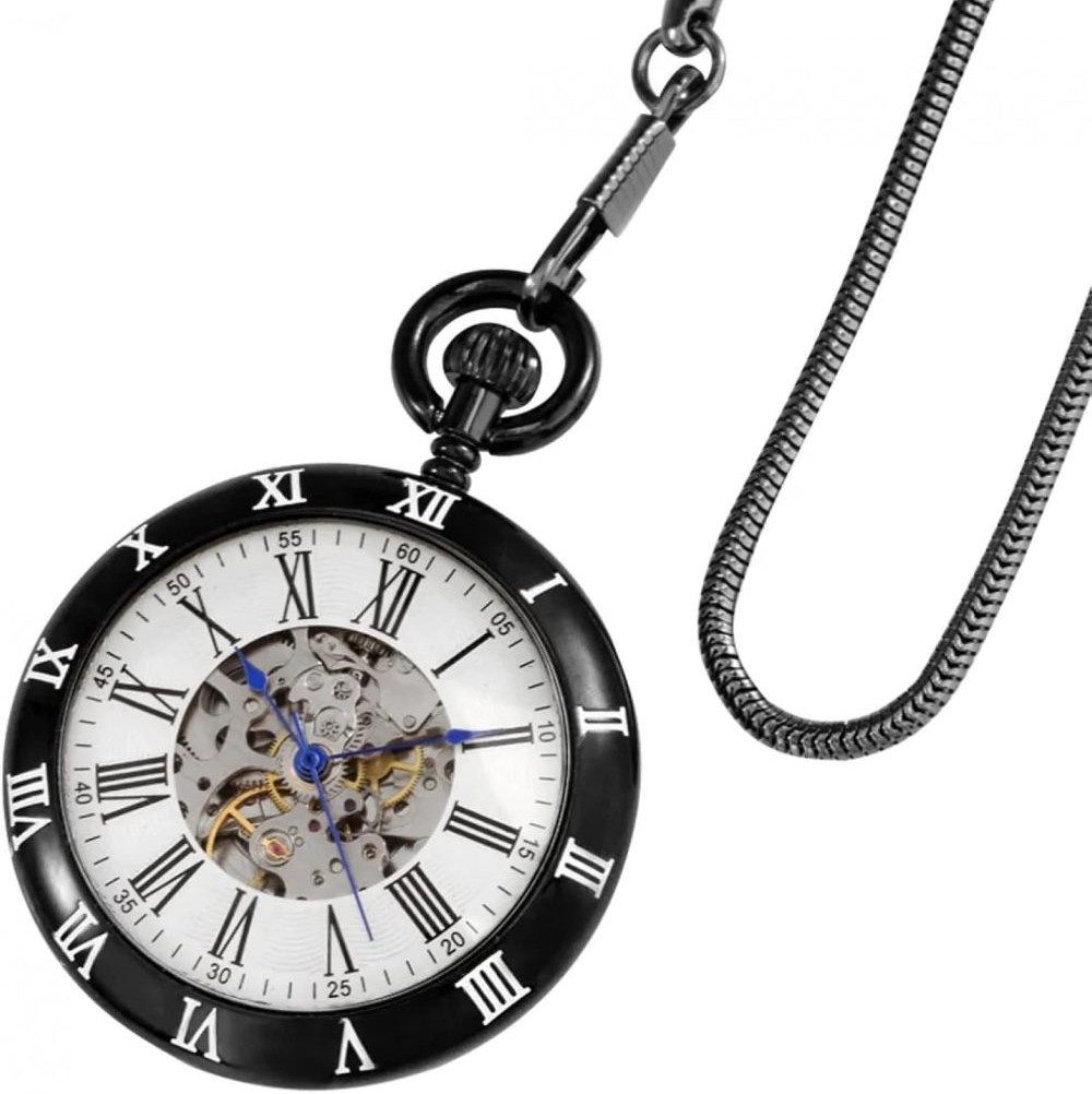 Tidy Taschenuhr Automatik Taschenuhr mit offenem römischen Ziffern, Kette