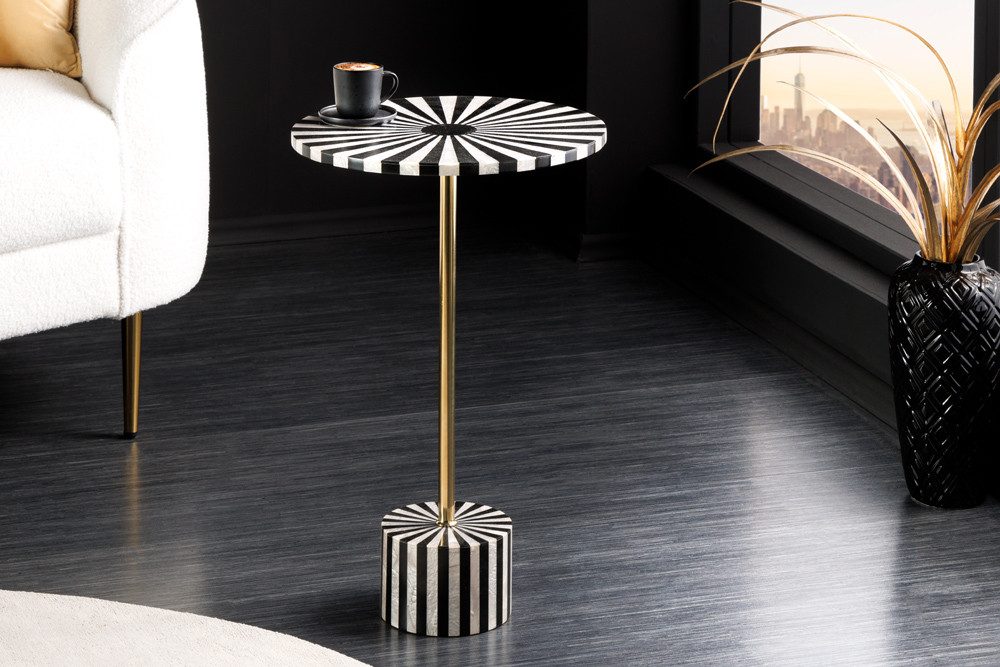 riess-ambiente Beistelltisch HARMONY NATURE 60cm schwarz/weiß - Mosaik, Inlay, Kunsthandwerk, Rund (Einzelartikel, 1-St), Gestreifter Nachttisch - idealer Blick – Bild 2 von 5
