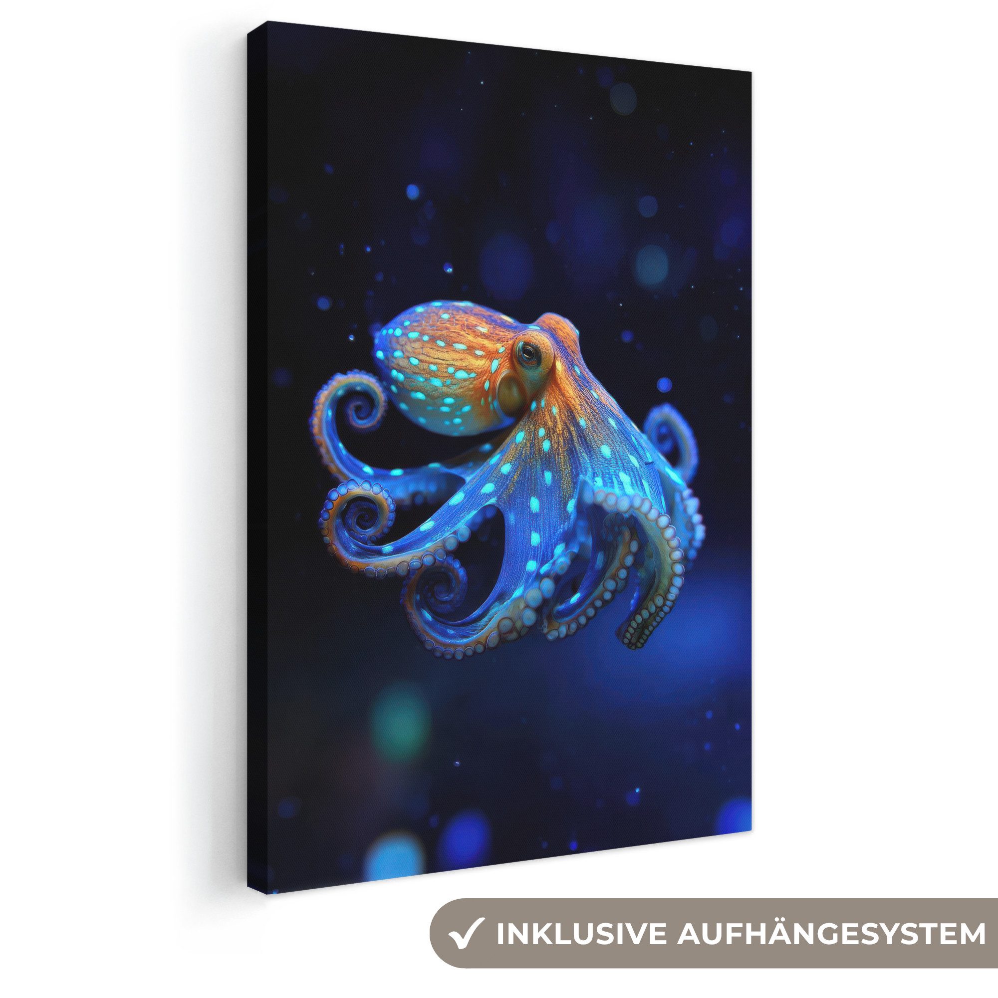 OneMillionCanvasses® Leinwandbild Oktopus - Punkte - Blau - Meer, Fotodruck (1 St), Leinwand Canvas Wandbild, Wanddekoration 20x30 cm