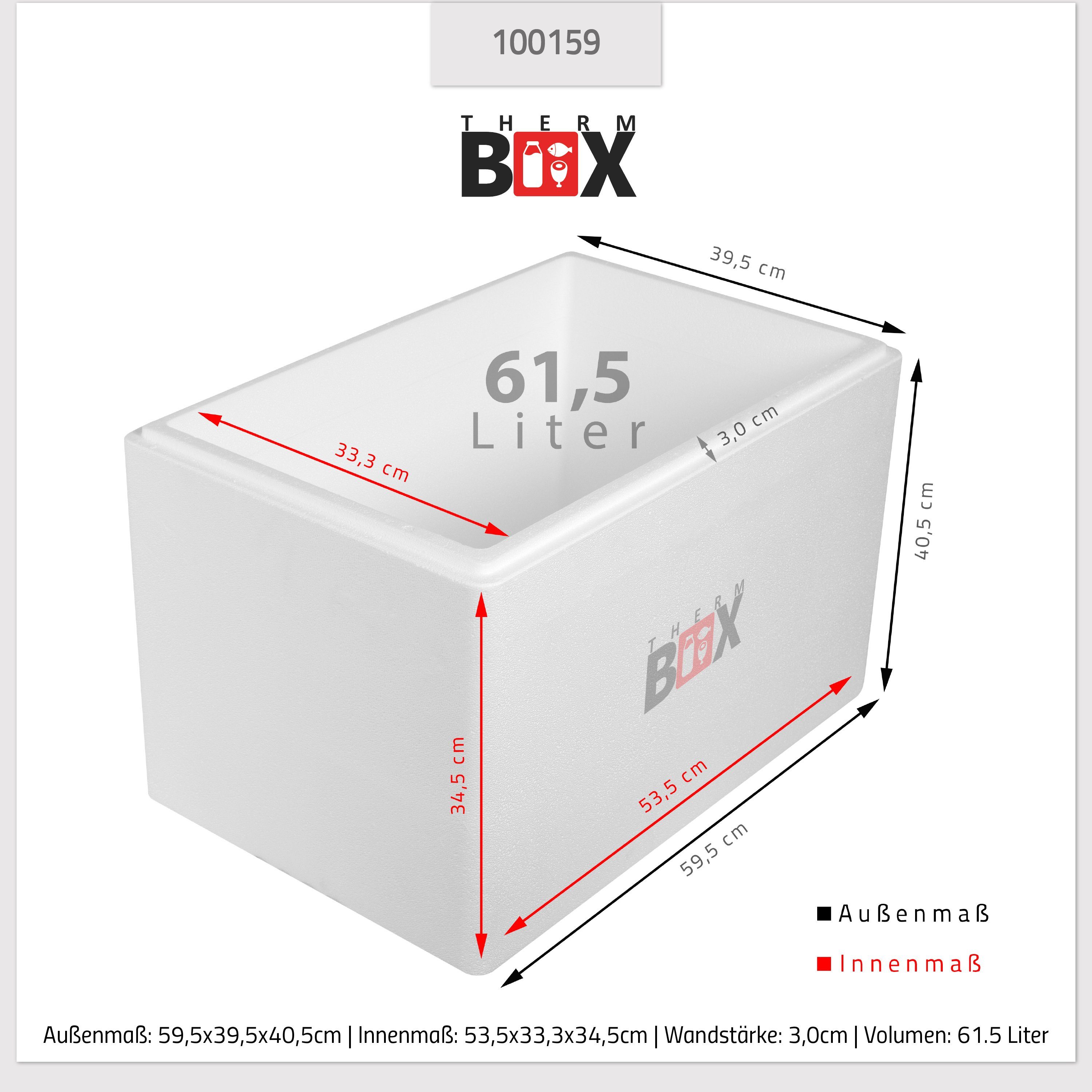 Karton), 61W (1, Isolierbox Box 3cm Styropor-Verdichtet, Wiederverwendbar Wand: 61,5L, Innen: Warmhaltebox 53x33x34cm Deckel Styroporbox Thermobox im Kühlbox THERM-BOX Thermobehälter mit 0-tlg.,