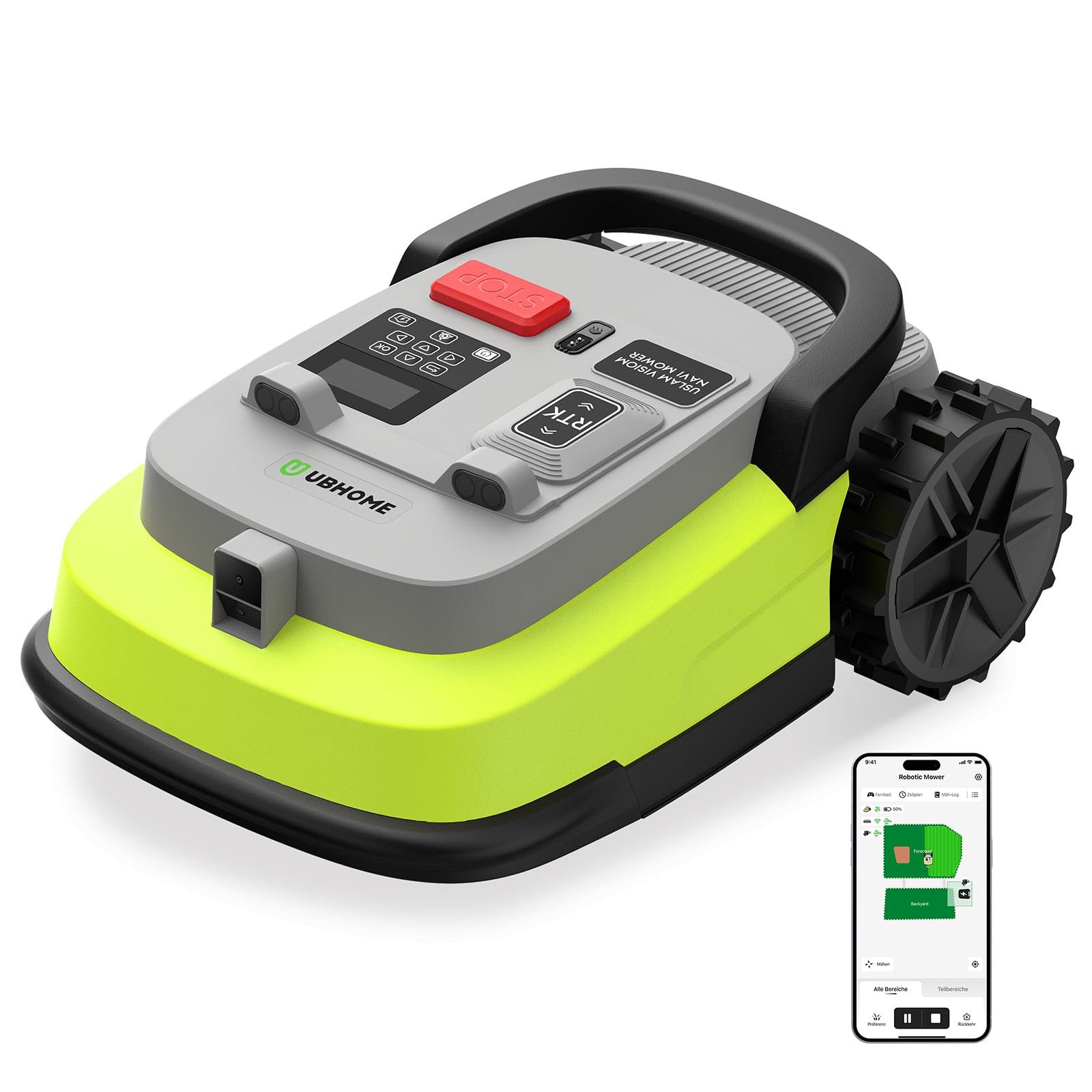 AIRROBO Rasenmähroboter NetRTK+Vision,ohne Begrenzungskabel 1000m², bis 1000 m² Rasenfläche, (Packung, 1-St., Mehrzonen-Management), 55 % Steigung,App-Steuerung,WIFI,23 cm Schnittbreite,52 dB