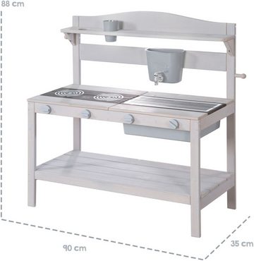 roba® Outdoor-Spielküche Matschküche, grau lasiert, aus Holz Holz, FSC® - schützt Wald - weltweit