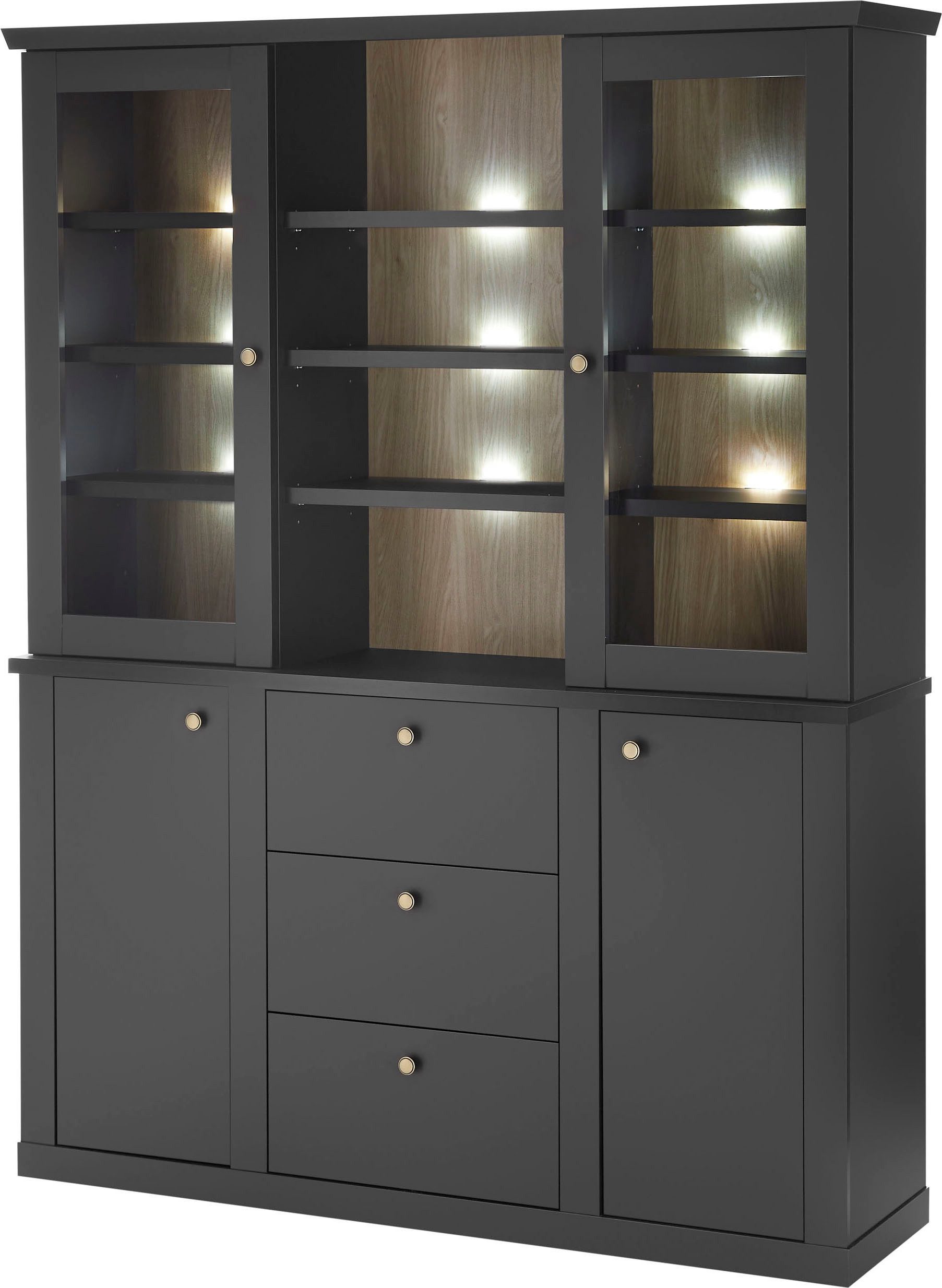 Home affaire Buffet Lincoln, Hochschrank im Landhausstil, moderner Schrank edles Design, messingfarbene Knopfgriffe, vielseitig einsetzbar